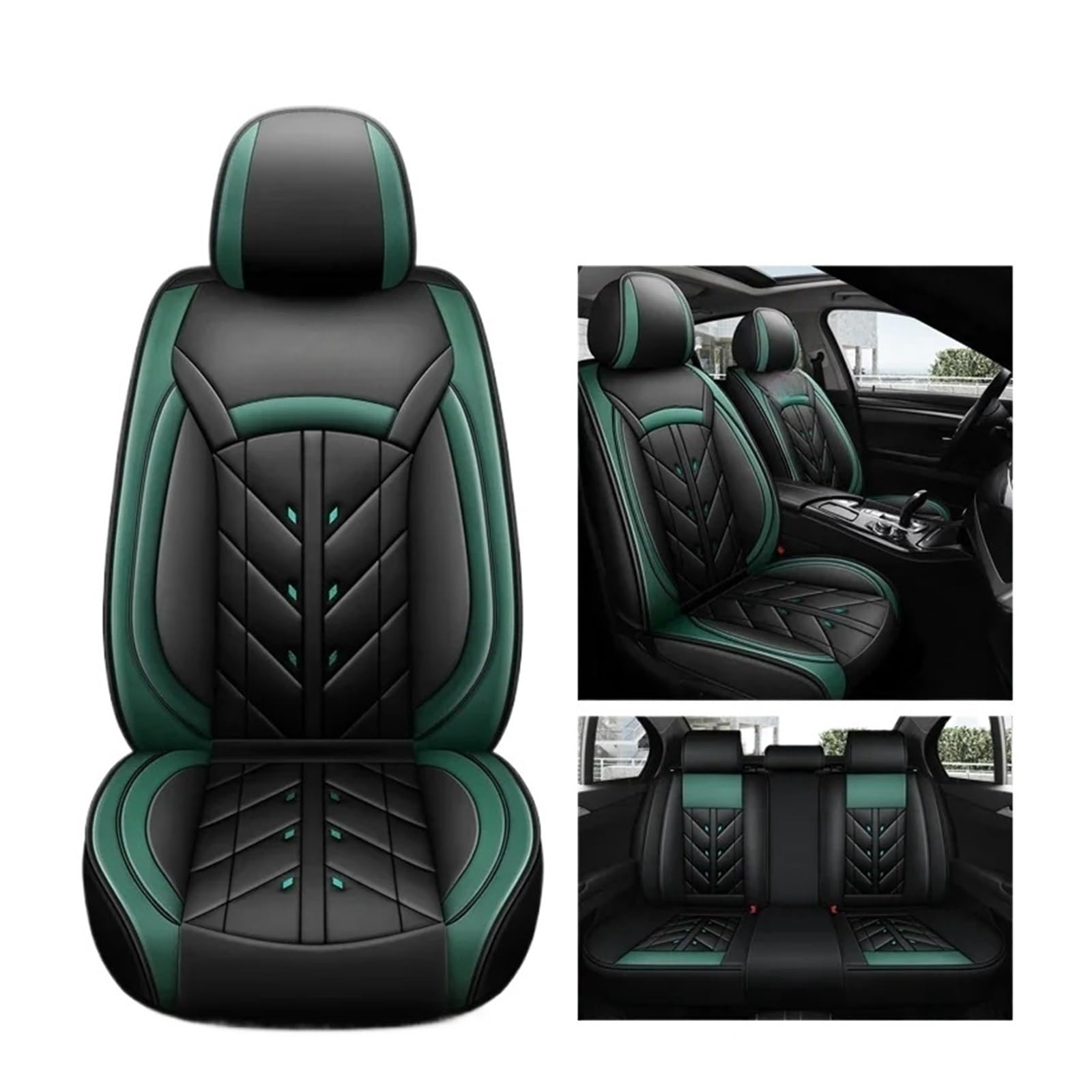 SaDity Universeller Autositzbezug, kompatibel for alle Automodelle A3 Sportback A1 A4 A5 A6 A6L A7 A8 A8L Zubehör Innenausstattung Alle Modelle(Black Green 5 Seats) von SaDity