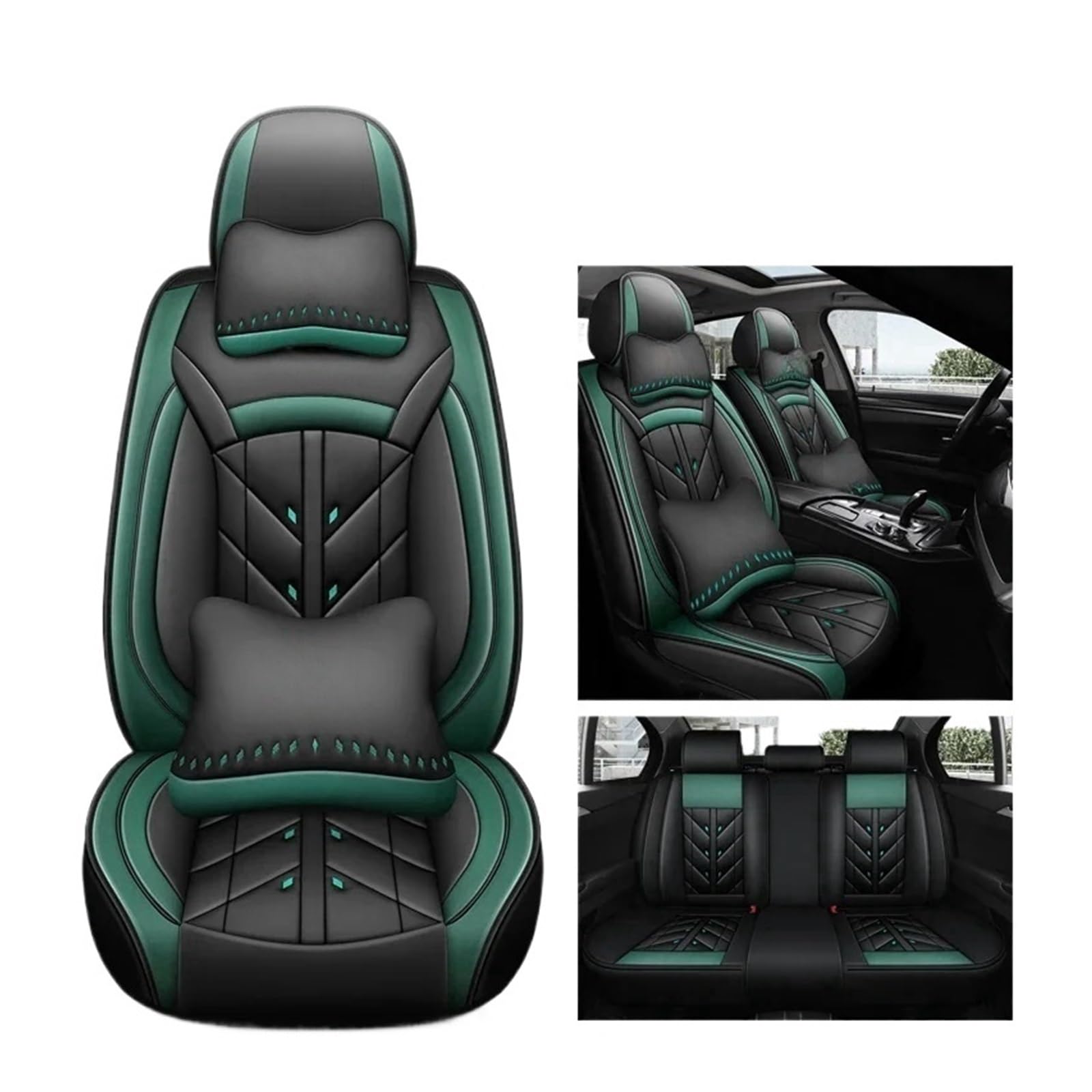 SaDity Universeller Autositzbezug, kompatibel for alle Automodelle A3 Sportback A1 A4 A5 A6 A6L A7 A8 A8L Zubehör Innenausstattung Alle Modelle(Black Green 5 Seats 01) von SaDity