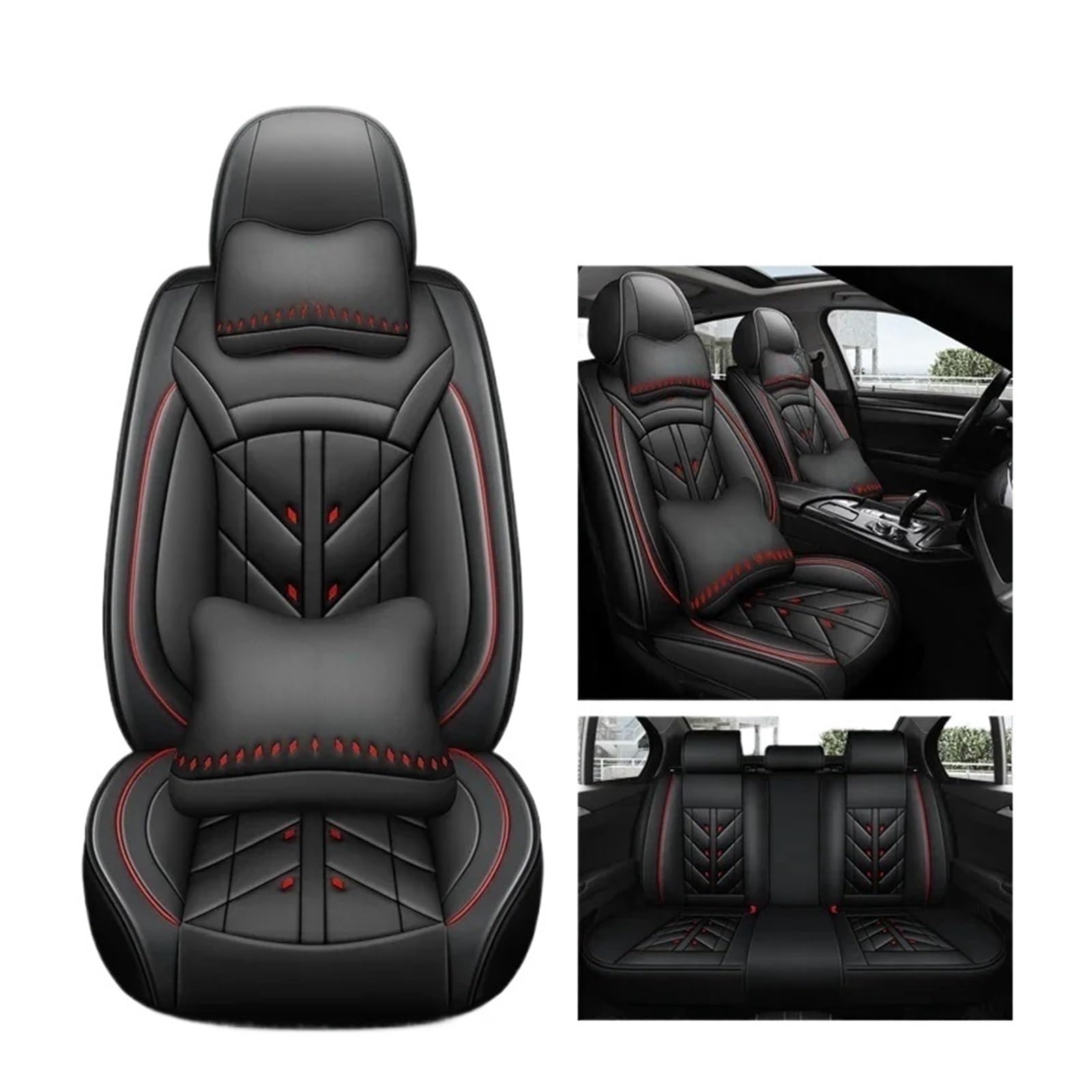 SaDity Universeller Autositzbezug, kompatibel for alle Automodelle A3 Sportback A1 A4 A5 A6 A6L A7 A8 A8L Zubehör Innenausstattung Alle Modelle(Black red 5 Seats 01 b) von SaDity