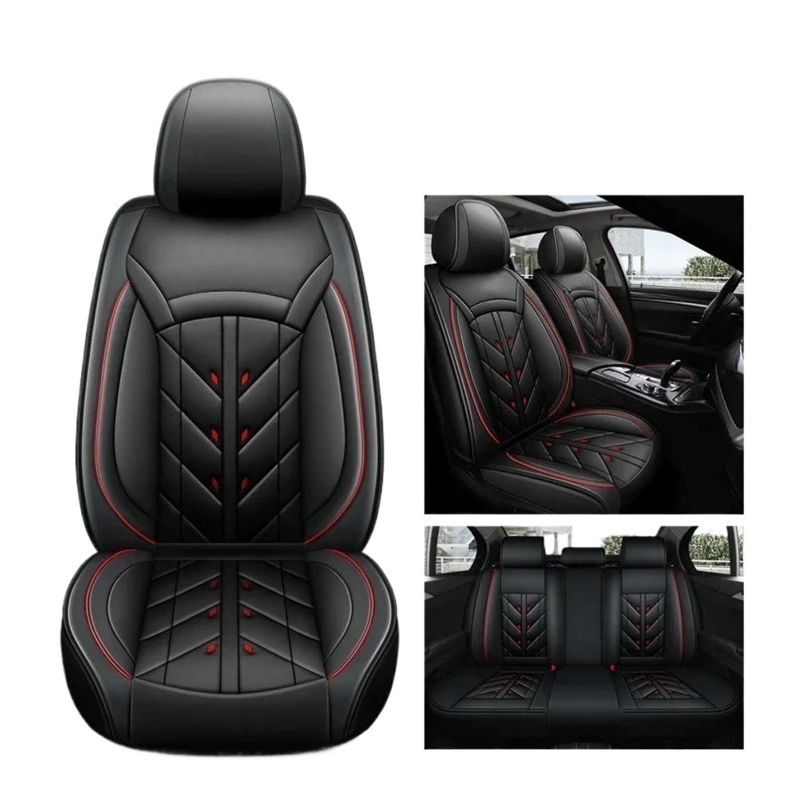 SaDity Universeller Autositzbezug, kompatibel for alle Automodelle A3 Sportback A1 A4 A5 A6 A6L A7 A8 A8L Zubehör Innenausstattung Alle Modelle(Black red 5 Seats b) von SaDity