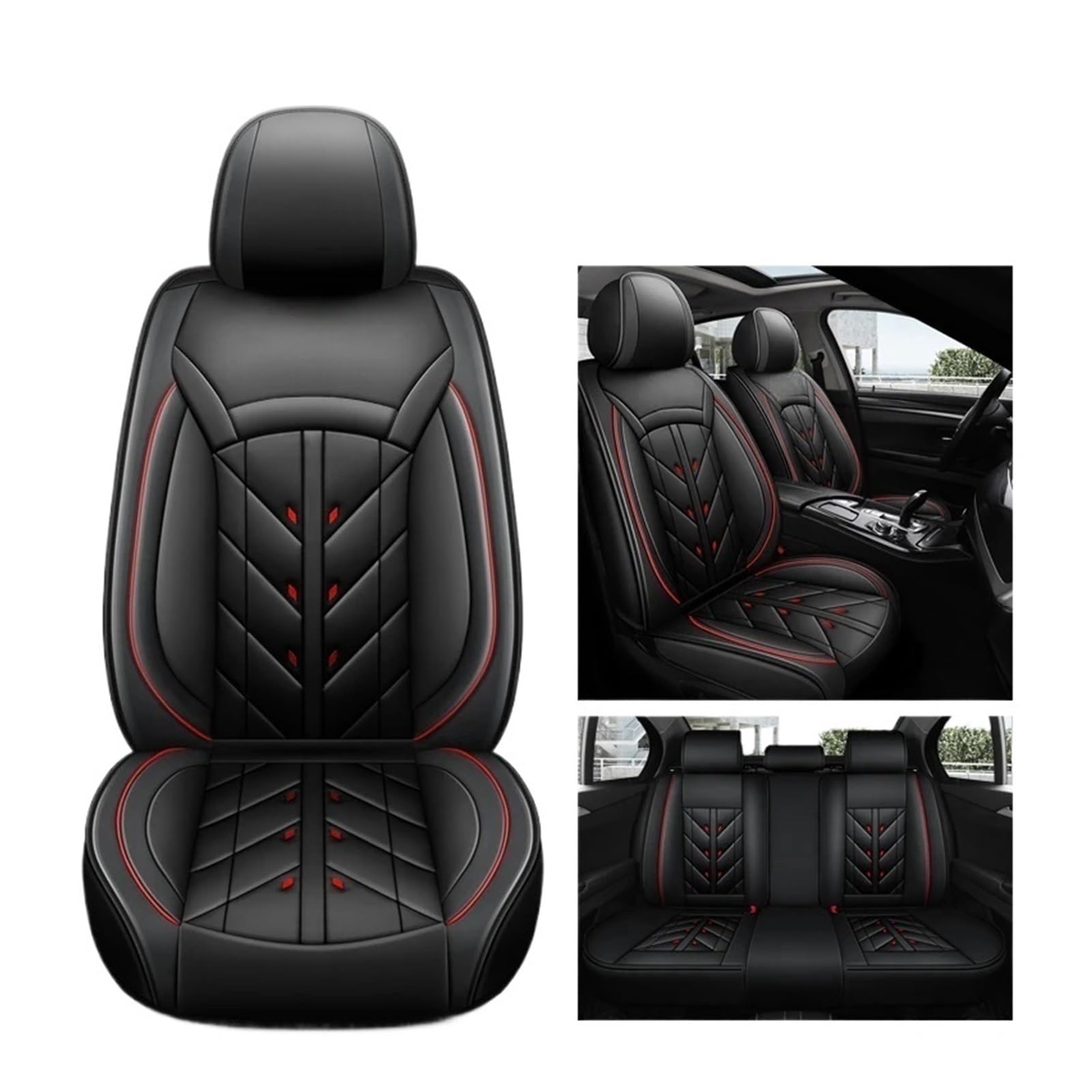 SaDity Universeller Autositzbezug kompatibel for Nissan alle Modelle Qashqai Juke Leaf Armada Altima Cube Dualis Tiida Bluebird Zubehör Innenausstattung(Black Big red 5 Seats) von SaDity