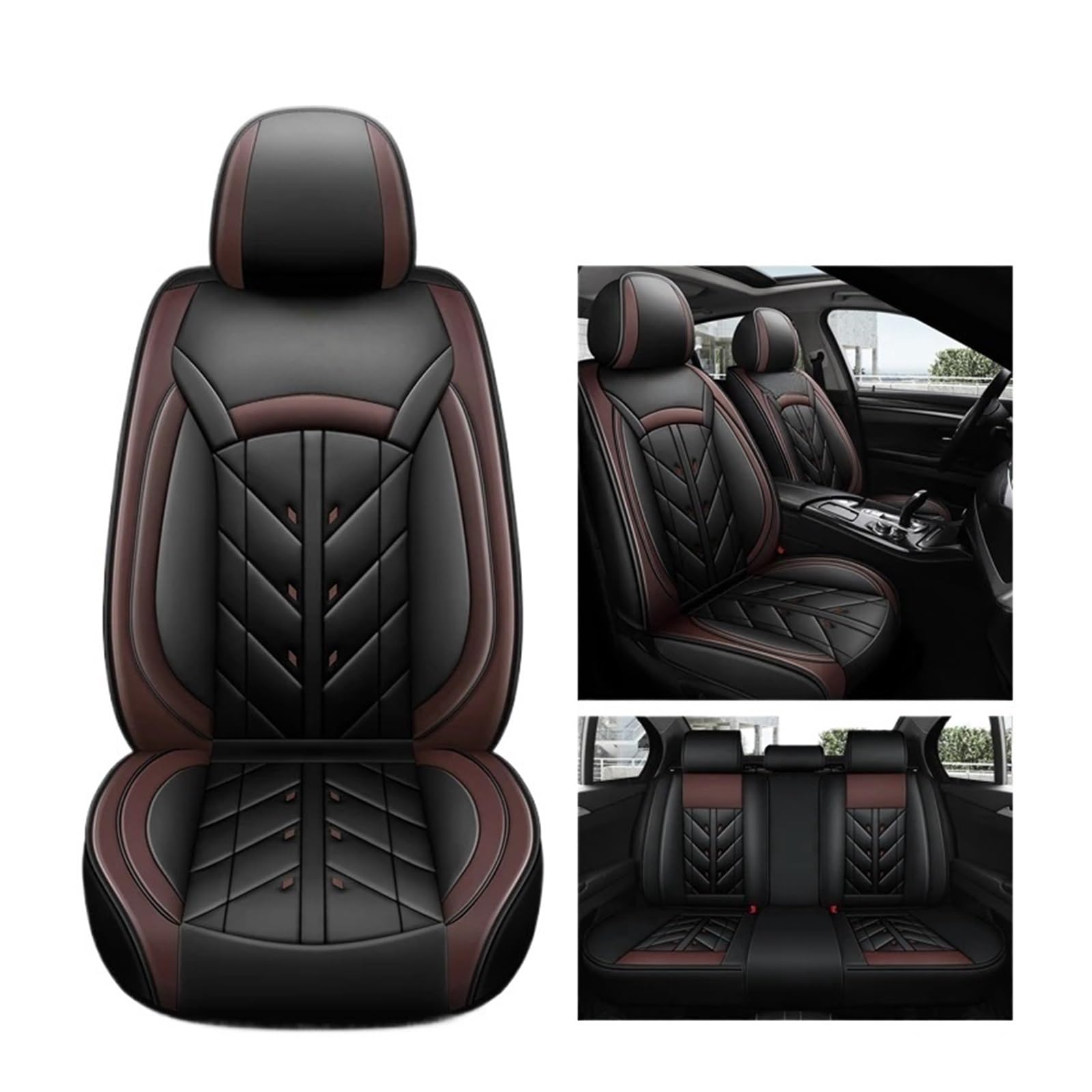 SaDity Universeller Autositzbezug kompatibel for Nissan alle Modelle Qashqai Juke Leaf Armada Altima Cube Dualis Tiida Bluebird Zubehör Innenausstattung(Black Coffee 5 Seats) von SaDity