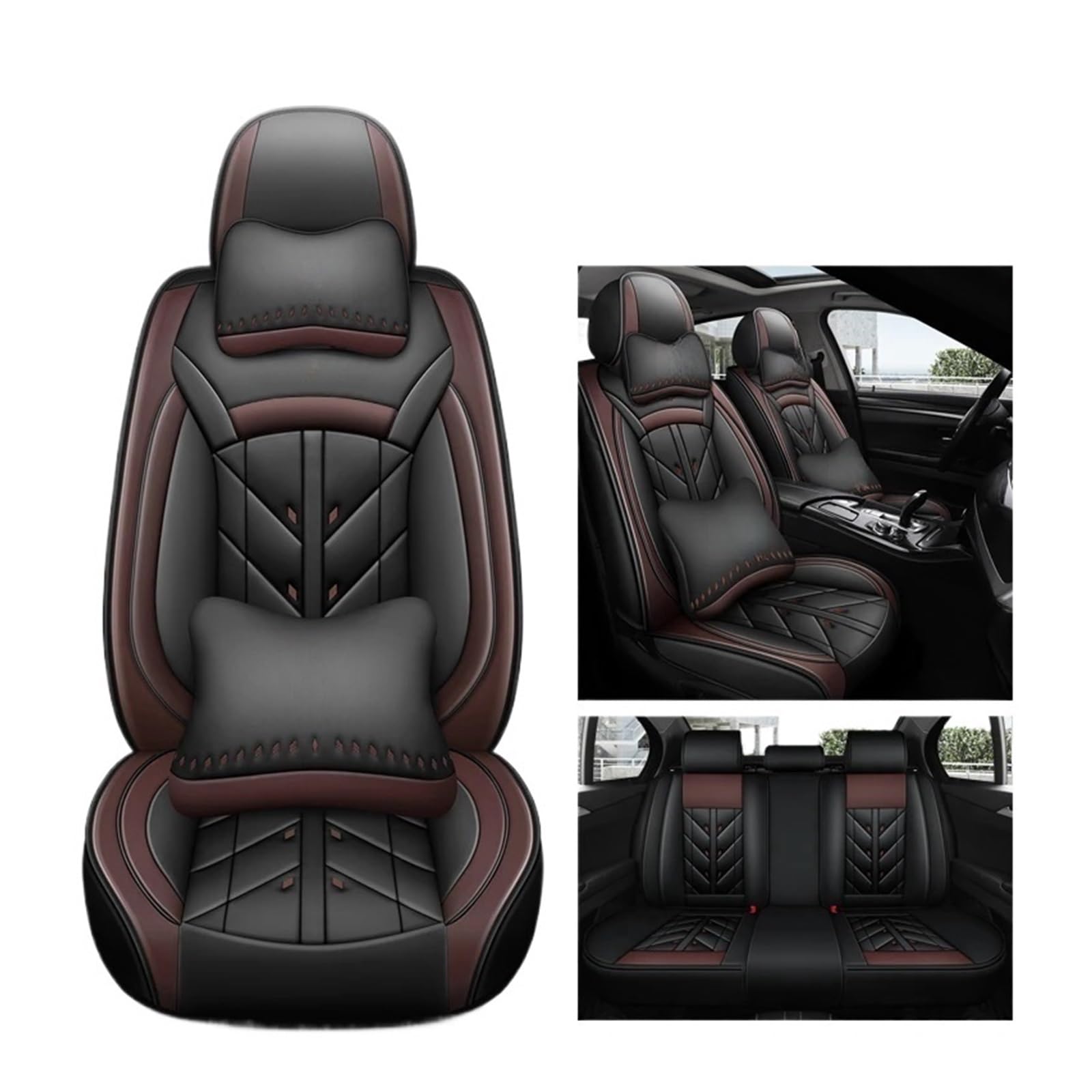 SaDity Universeller Autositzbezug kompatibel for Nissan alle Modelle Qashqai Juke Leaf Armada Altima Cube Dualis Tiida Bluebird Zubehör Innenausstattung(Black Coffee 5 Seats 02) von SaDity