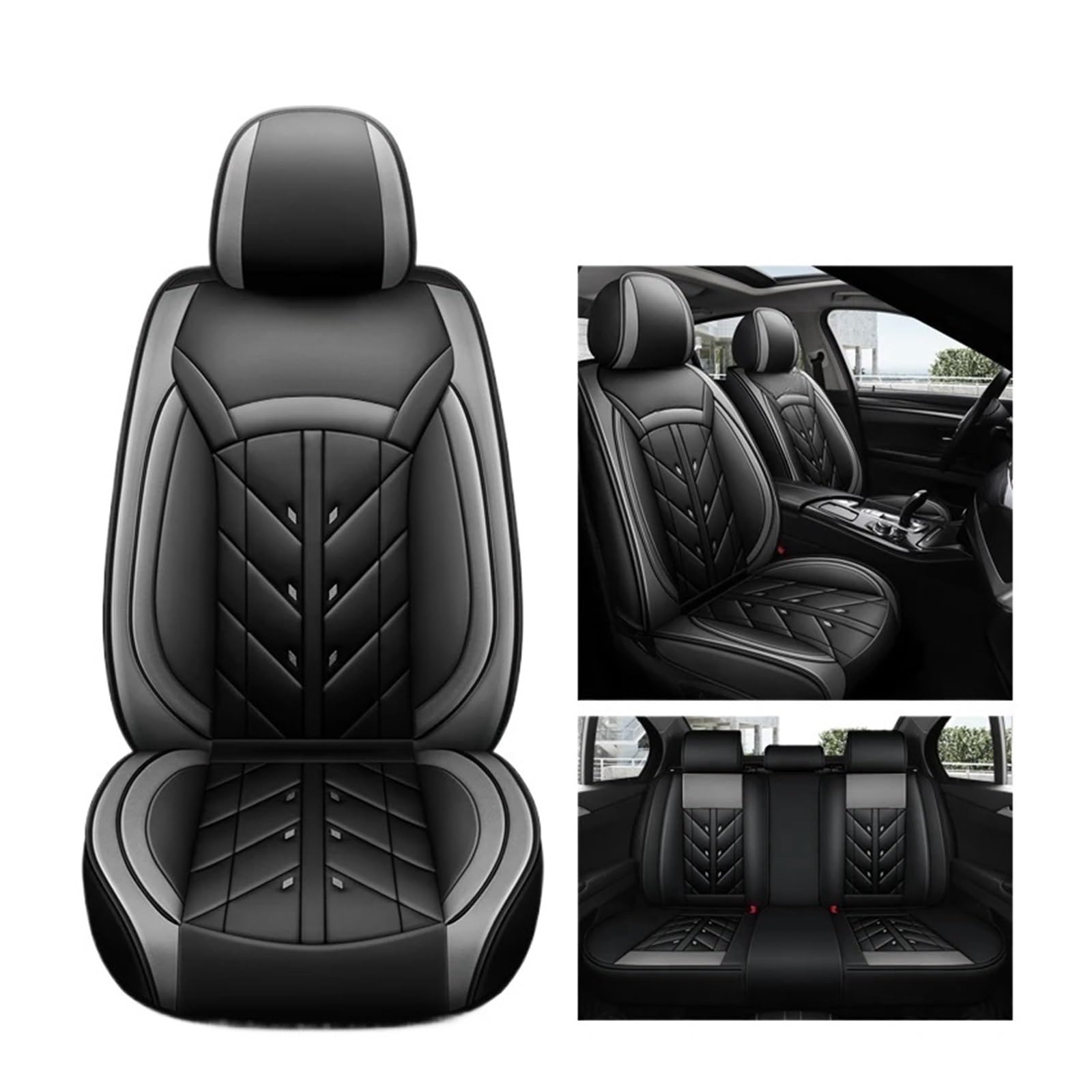 SaDity Universeller Autositzbezug kompatibel for Nissan alle Modelle Qashqai Juke Leaf Armada Altima Cube Dualis Tiida Bluebird Zubehör Innenausstattung(Black Gary 5 Seats) von SaDity