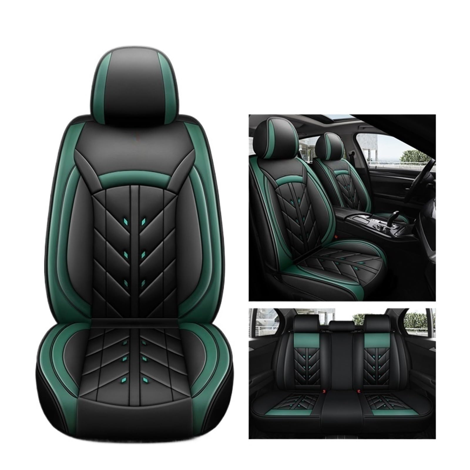 SaDity Universeller Autositzbezug kompatibel for Nissan alle Modelle Qashqai Juke Leaf Armada Altima Cube Dualis Tiida Bluebird Zubehör Innenausstattung(Black Green 5 Seats) von SaDity