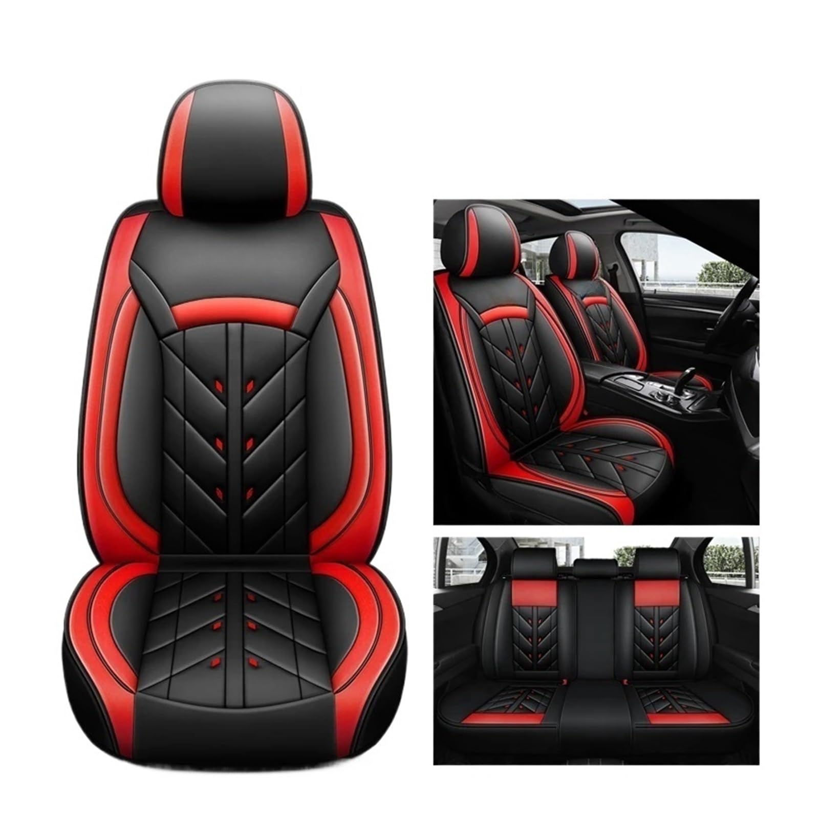 SaDity Universeller Autositzbezug kompatibel for Nissan alle Modelle Qashqai Juke Leaf Armada Altima Cube Dualis Tiida Bluebird Zubehör Innenausstattung(Black red 5 Seats) von SaDity