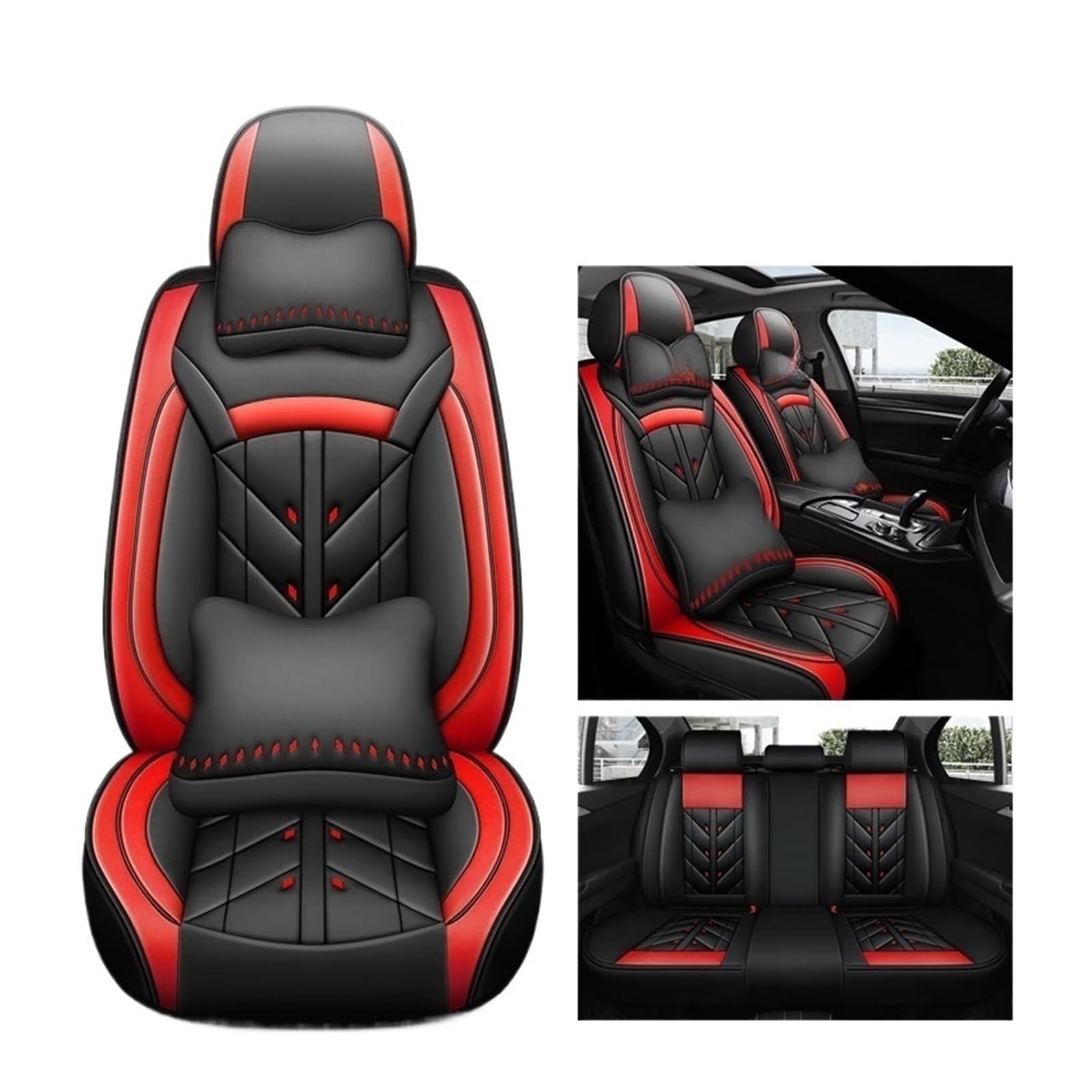 SaDity Universeller Autositzbezug kompatibel for Nissan alle Modelle Qashqai Juke Leaf Armada Altima Cube Dualis Tiida Bluebird Zubehör Innenausstattung(Black red 5 Seats 02) von SaDity