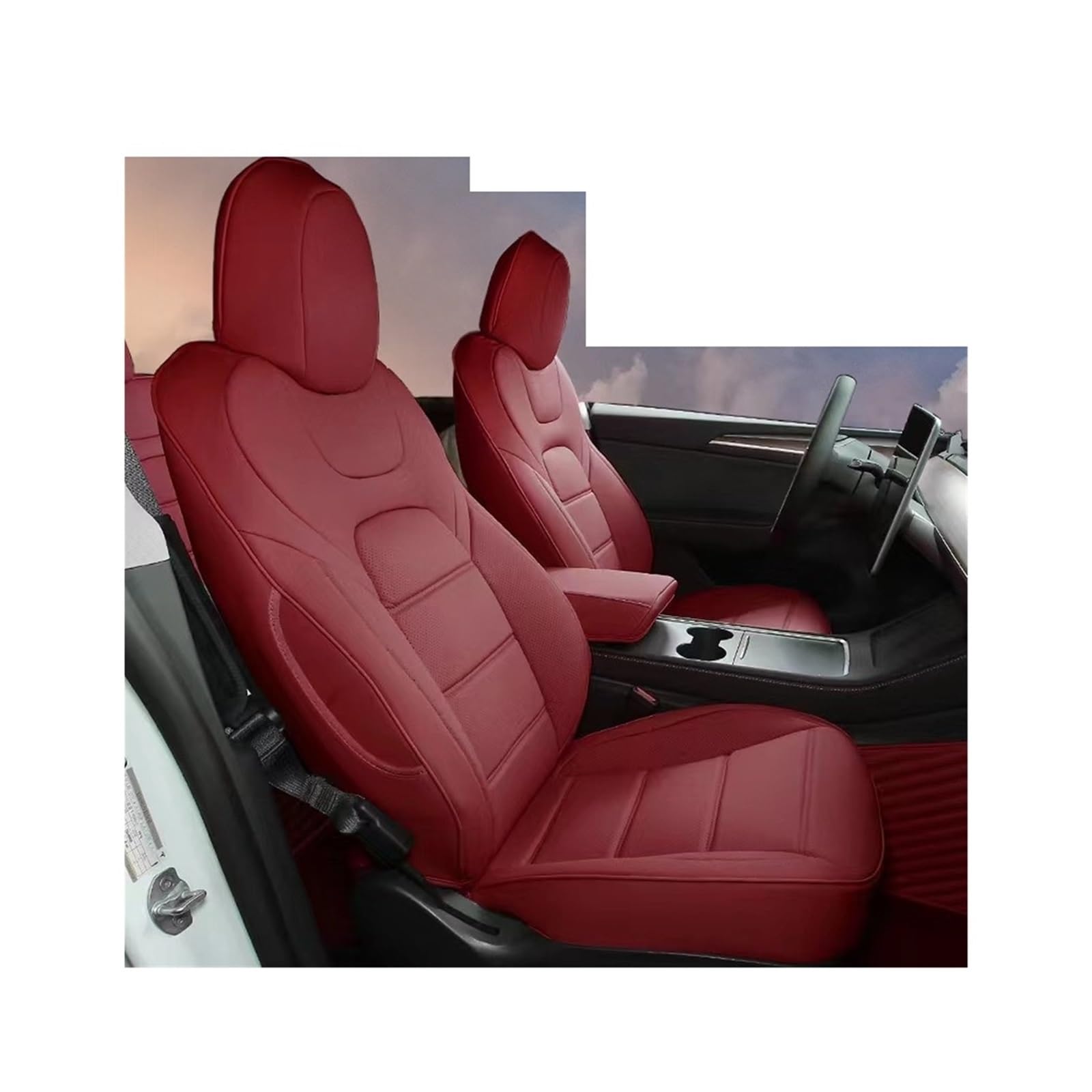 Sitzbezug aus Nappaleder, kompatibel mit Tesla Model 3 Y, halber Set-Stil, weißes Kissen, Auto-Innenzubehör(2017-2023 Model 3,BEIGE_Half Surround_Rear 3 Seats Cover) von SaDity