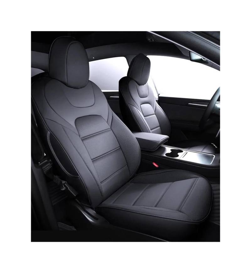 Sitzbezug aus Nappaleder, kompatibel mit Tesla Model 3 Y, halber Set-Stil, weißes Kissen, Auto-Innenzubehör(2017-2023 Model 3,Black_Half Surround_Front 2 Seats Cover) von SaDity