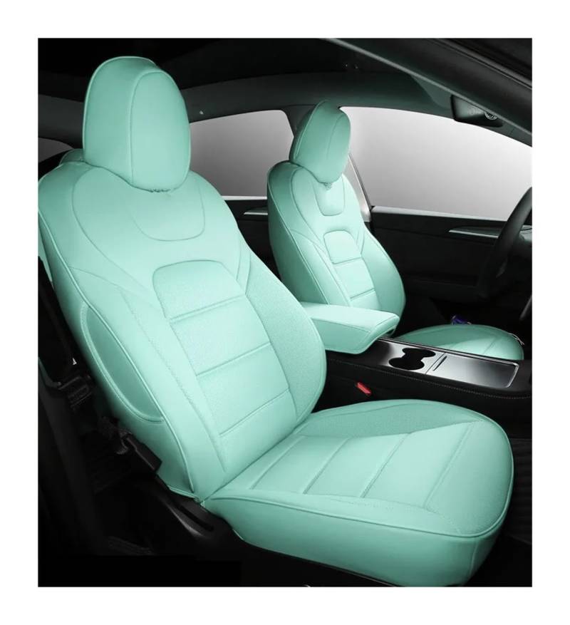 Sitzbezug aus Nappaleder, kompatibel mit Tesla Model 3 Y, halber Set-Stil, weißes Kissen, Auto-Innenzubehör(2017-2023 Model 3,Green_Full Surround_Front 2 Seats Cover) von SaDity