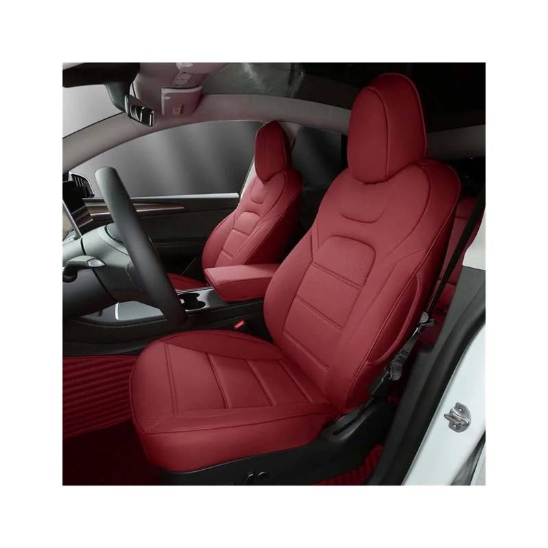 Sitzbezug aus Nappaleder, kompatibel mit Tesla Model 3 Y, halber Set-Stil, weißes Kissen, Auto-Innenzubehör(2017-2023 Model 3,Wine RED_Half Surround_Front 2 Seats Cover) von SaDity