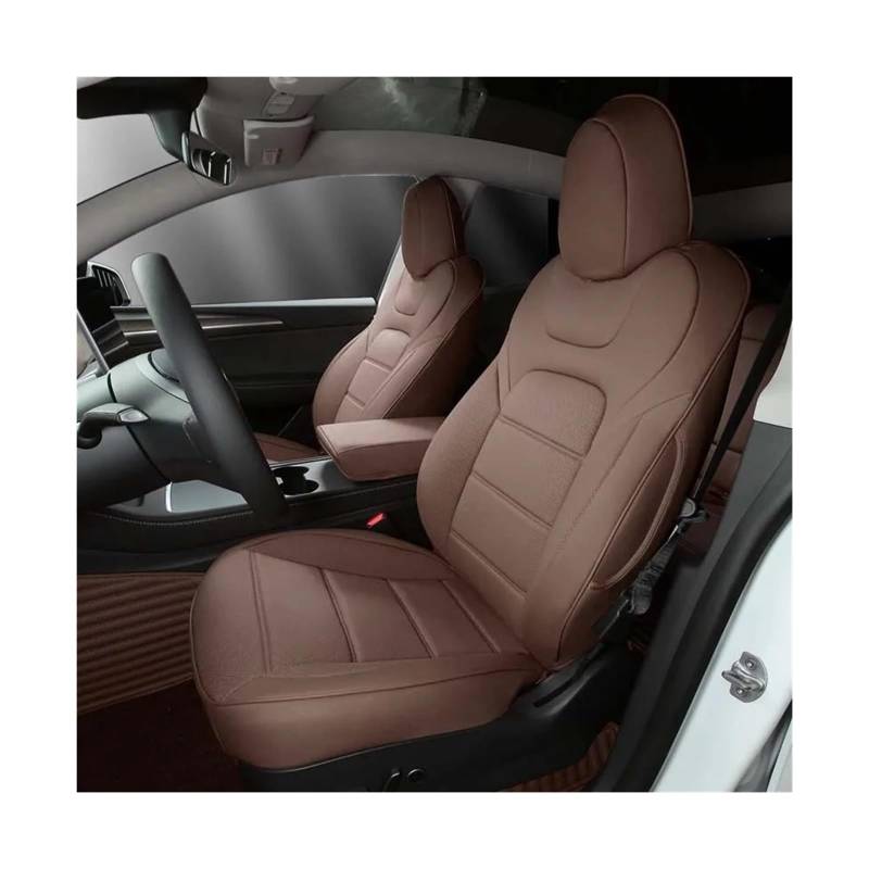 Sitzbezug aus Nappaleder, kompatibel mit Tesla Model 3 Y, halber Set-Stil, weißes Kissen, Auto-Innenzubehör(2024 Model 3,Coffee_Half Surround_Front 2 Seats Cover) von SaDity