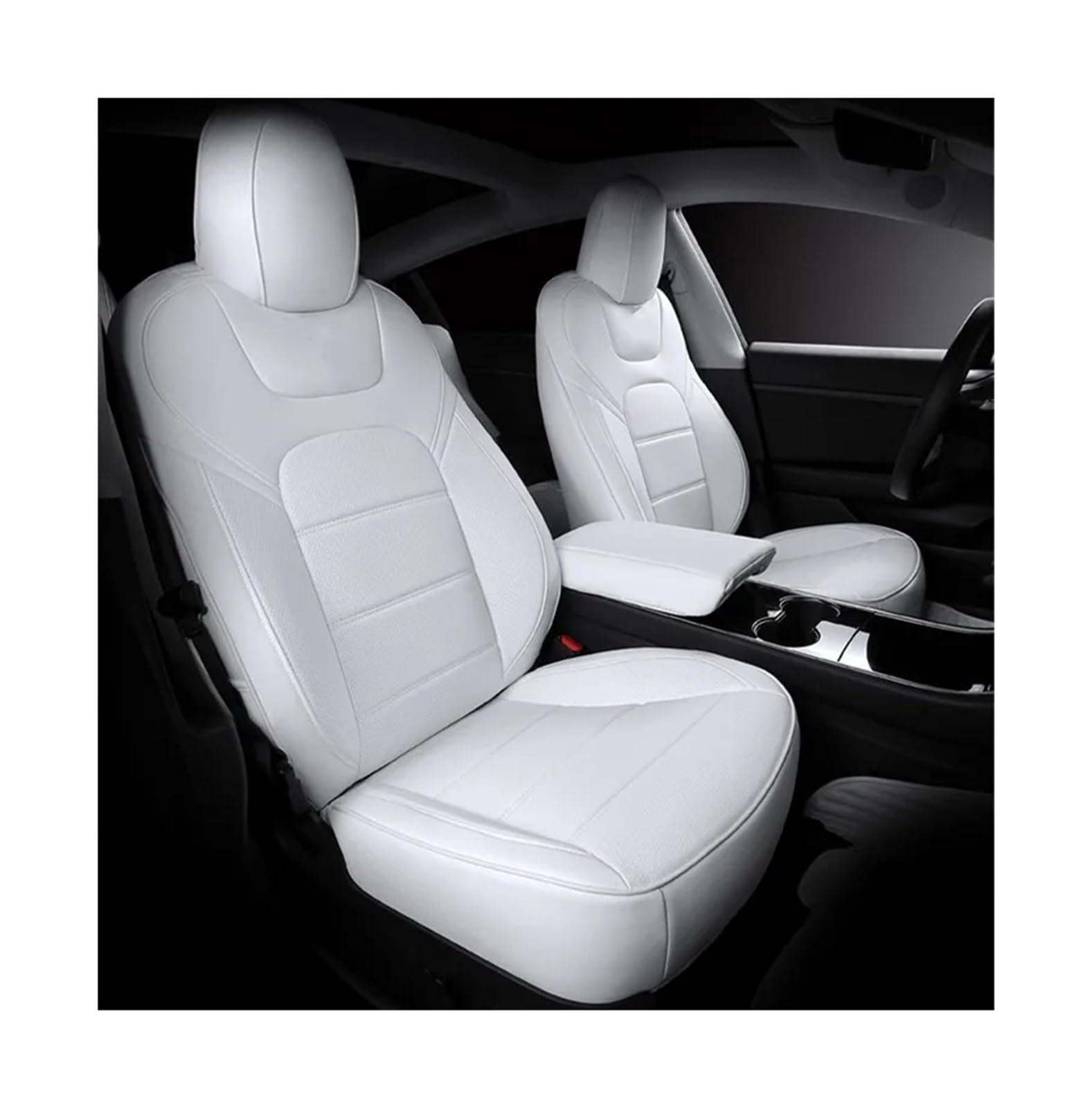 Sitzbezug aus Nappaleder, kompatibel mit Tesla Model 3 Y, halber Set-Stil, weißes Kissen, Auto-Innenzubehör(Model Y,White Color_Half Surround_Front 2 Seats Cover) von SaDity