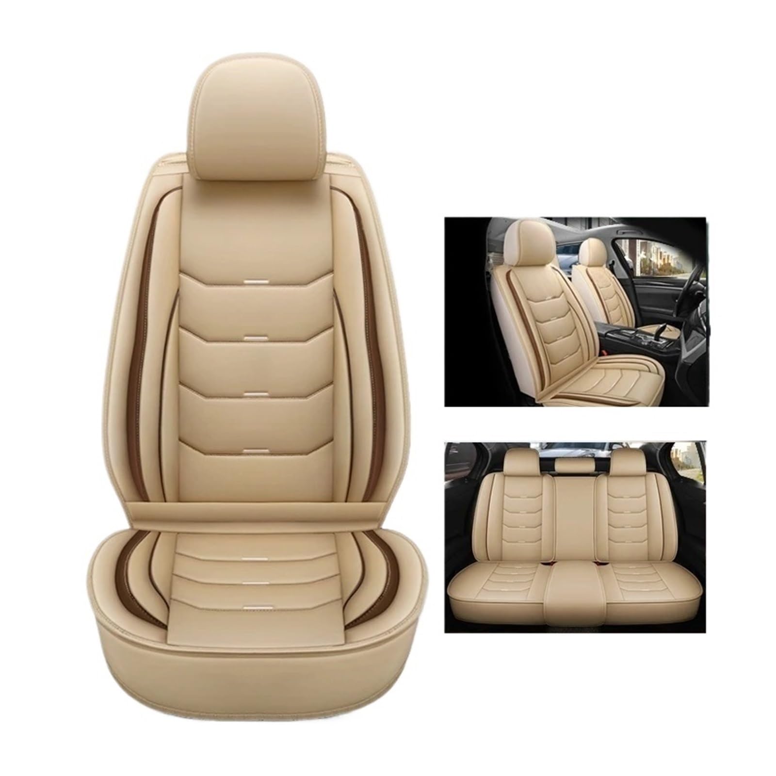 Universal Leder Auto Sitzbezug Kompatibel for Hyundai EquusL Veloster Cncino I30 Ix25 I35 Elantra Santafe Accsesories Innen Details(Beige 5seat) von SaDity