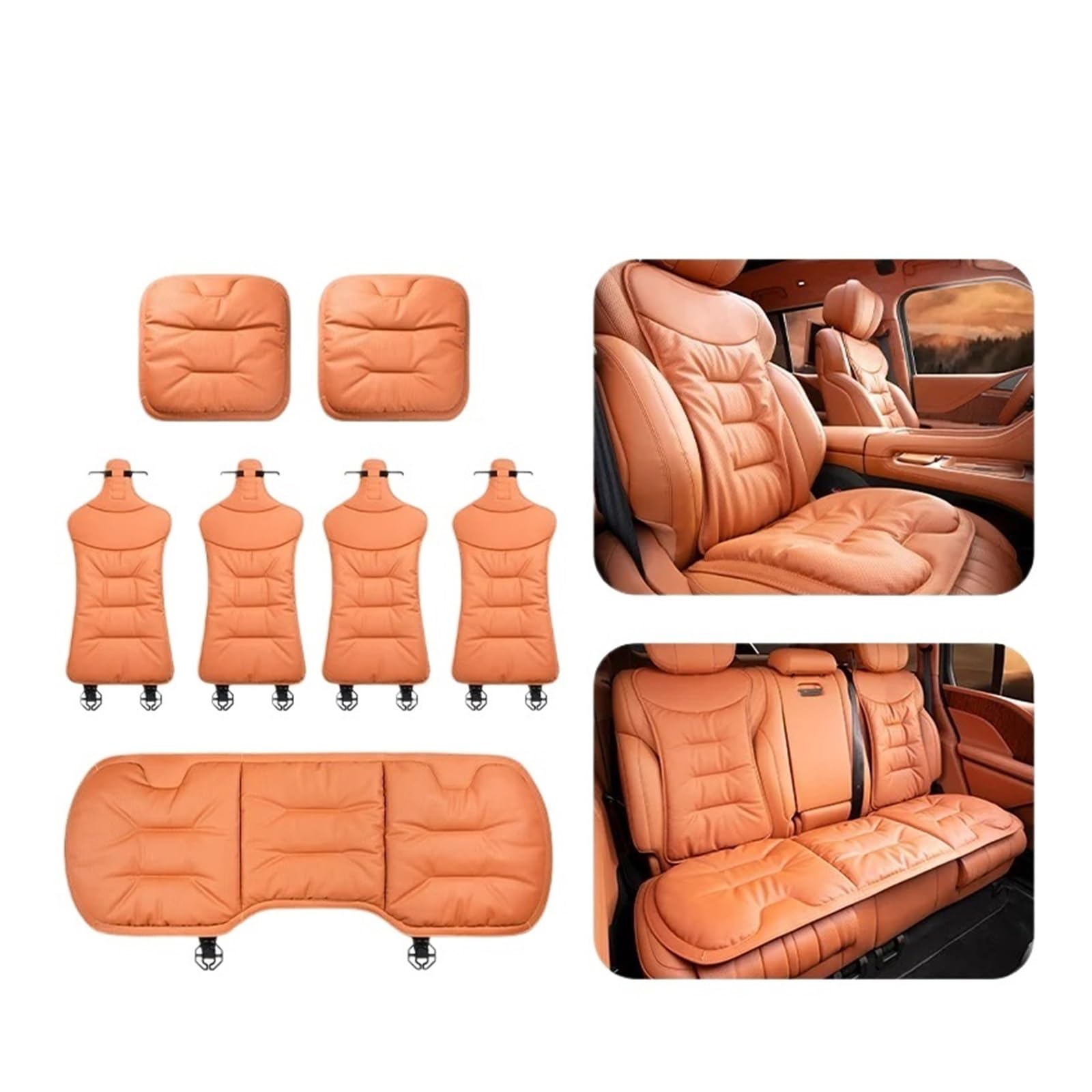 Universelle weiche Autositzbezüge aus Nappaleder, atmungsaktives Innensitzkissen for Autos, komplettes Set von Autositzbezügen, Autokissen(Orange - 7 pcs) von SaDity