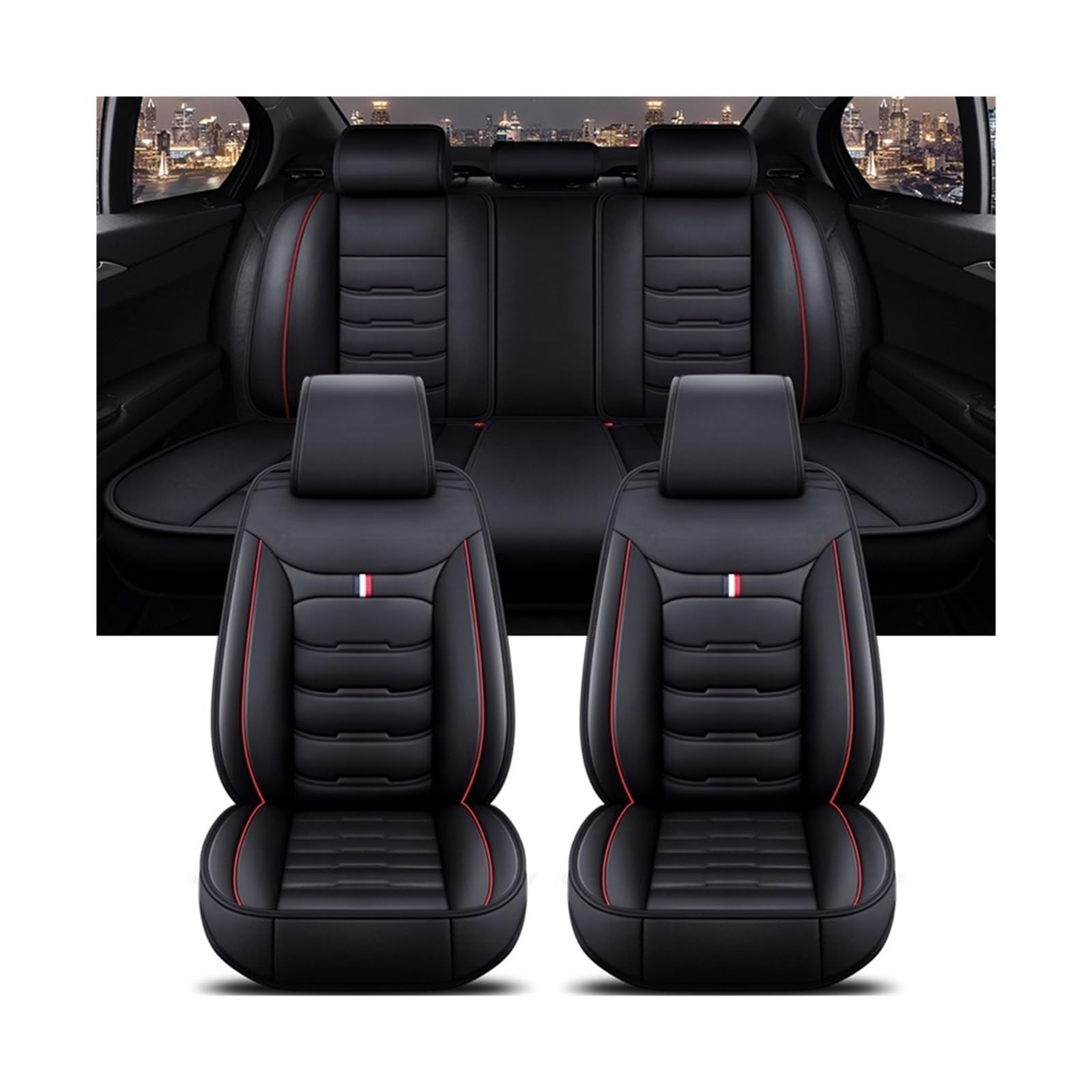 Universeller Autositzbezug, kompatibel mit BMW 3er-Serie, alle Automodelle E46 E90 E93 F30 F31 F34 F35 G20 G21 G28, Zubehör, Innendetails(Black Red 5 Seat) von SaDity