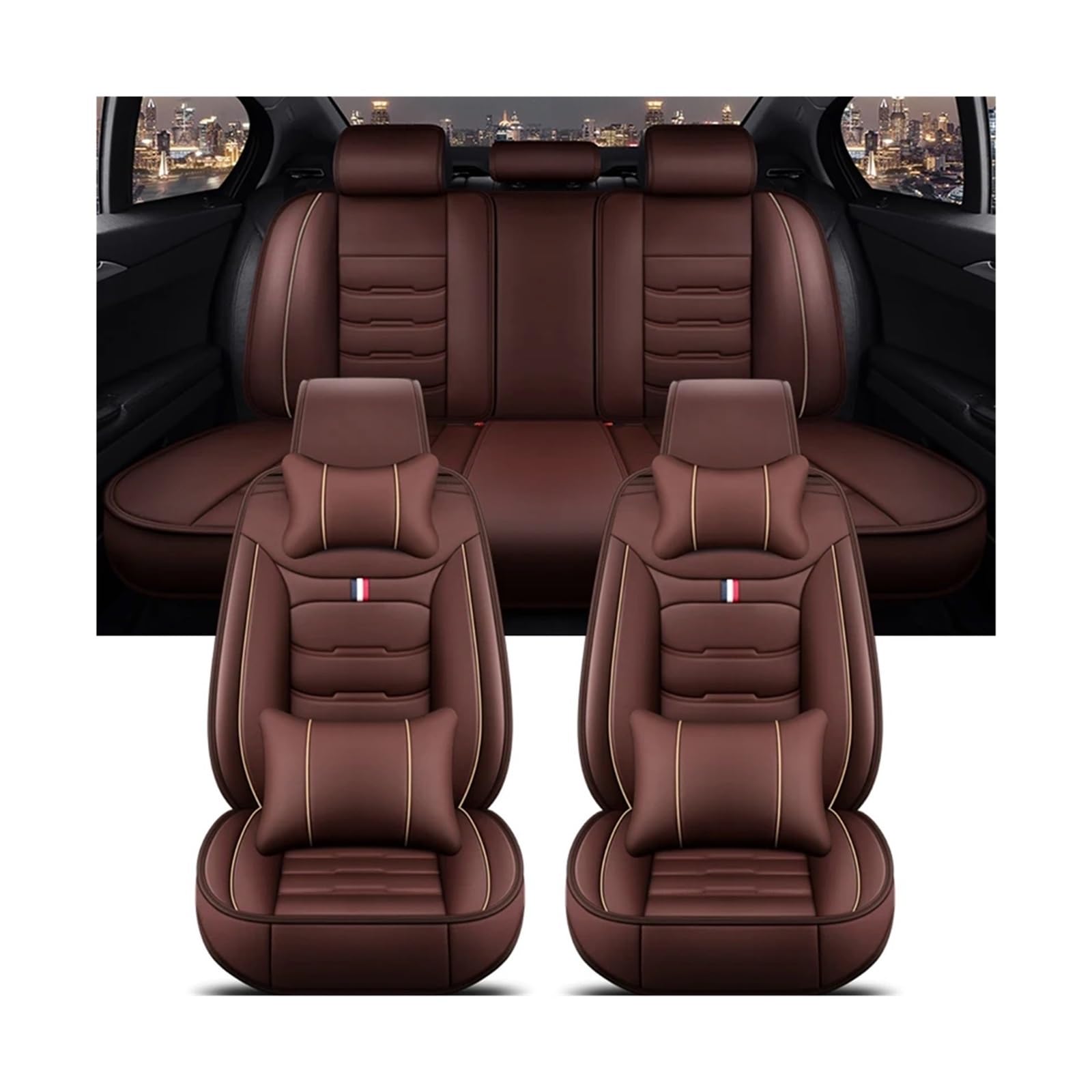 Universeller Autositzbezug, kompatibel mit BMW 3er-Serie, alle Automodelle E46 E90 E93 F30 F31 F34 F35 G20 G21 G28, Zubehör, Innendetails(Coffee 5 Seat 02) von SaDity