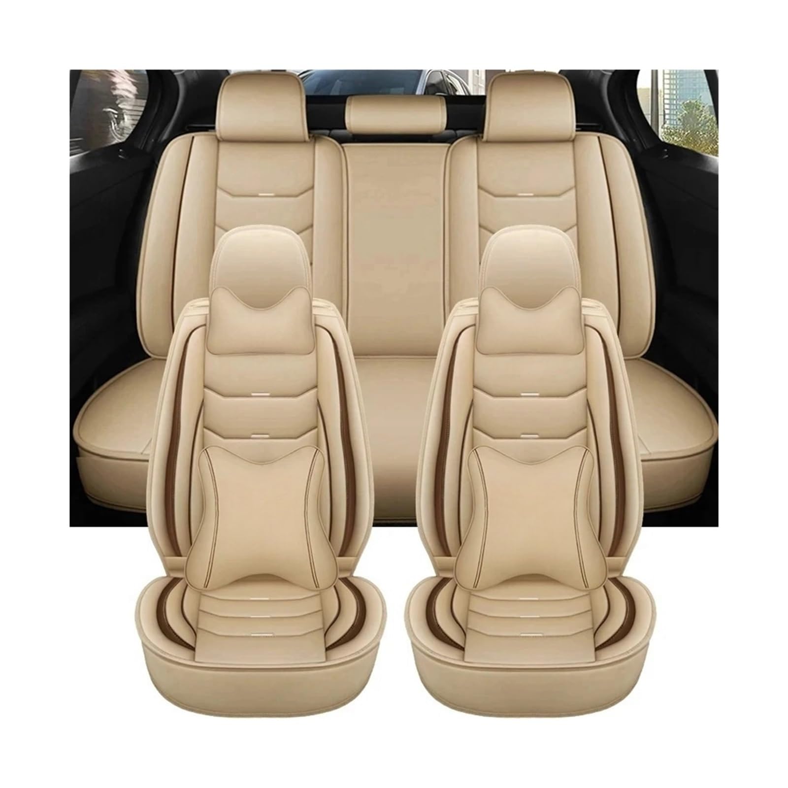 Universeller Autositzbezug aus Leder, kompatibel mit Peugeot alle Modelle 4008 RCZ 308 508 301 3008 206 307 207 2008 408 5008 607(Beige Pillow) von SaDity