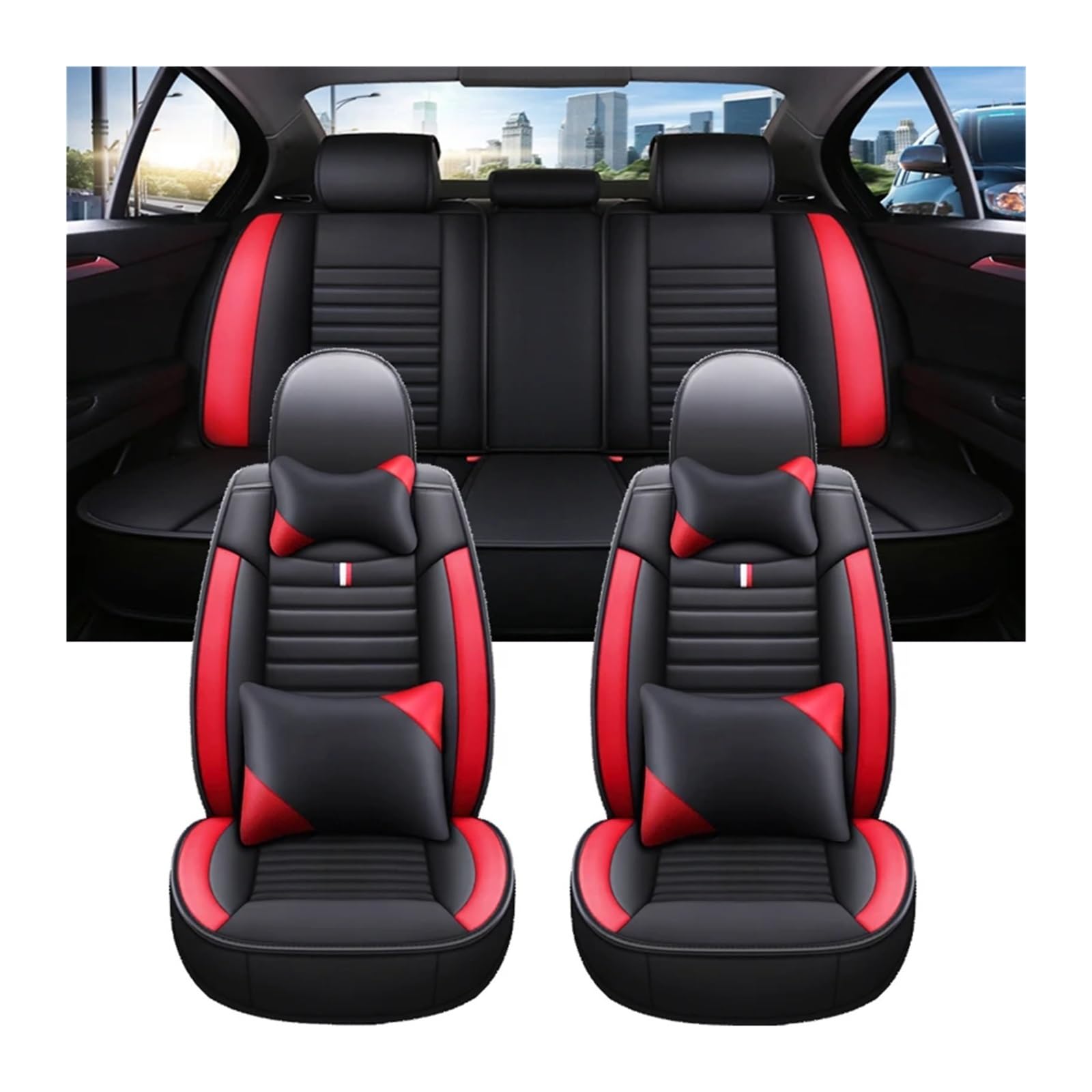 Universeller Autositzbezug kompatibel for Golf 4 5 6 kompatibel for BMW F10 F11 G30 /Peugeot 207 206 MG4 Autozubehör Innendetails Alle Automodelle(Black Red 5 Seat 01) von SaDity