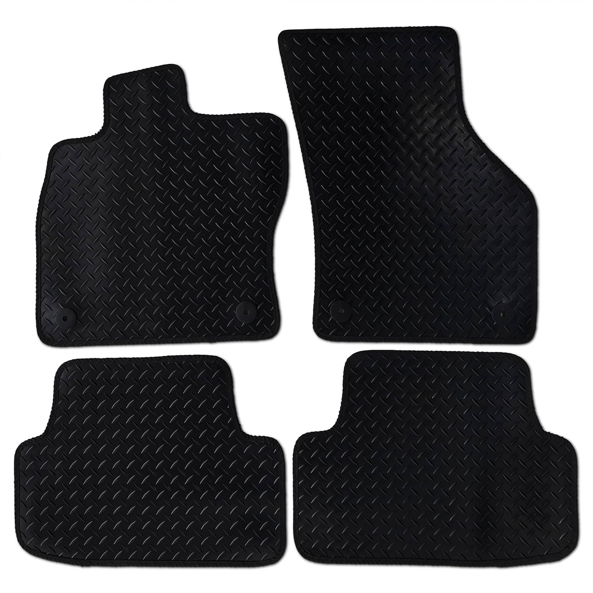 Safe Travel Robuste Gummi-Autofußmatten mit Befestigungsclips, 3 mm dick, schwarz mit schwarzem Rand, perfekte Passform für Volkswagen Golf MK7 (2012-2017), 4-teiliges Set von Safe Travel