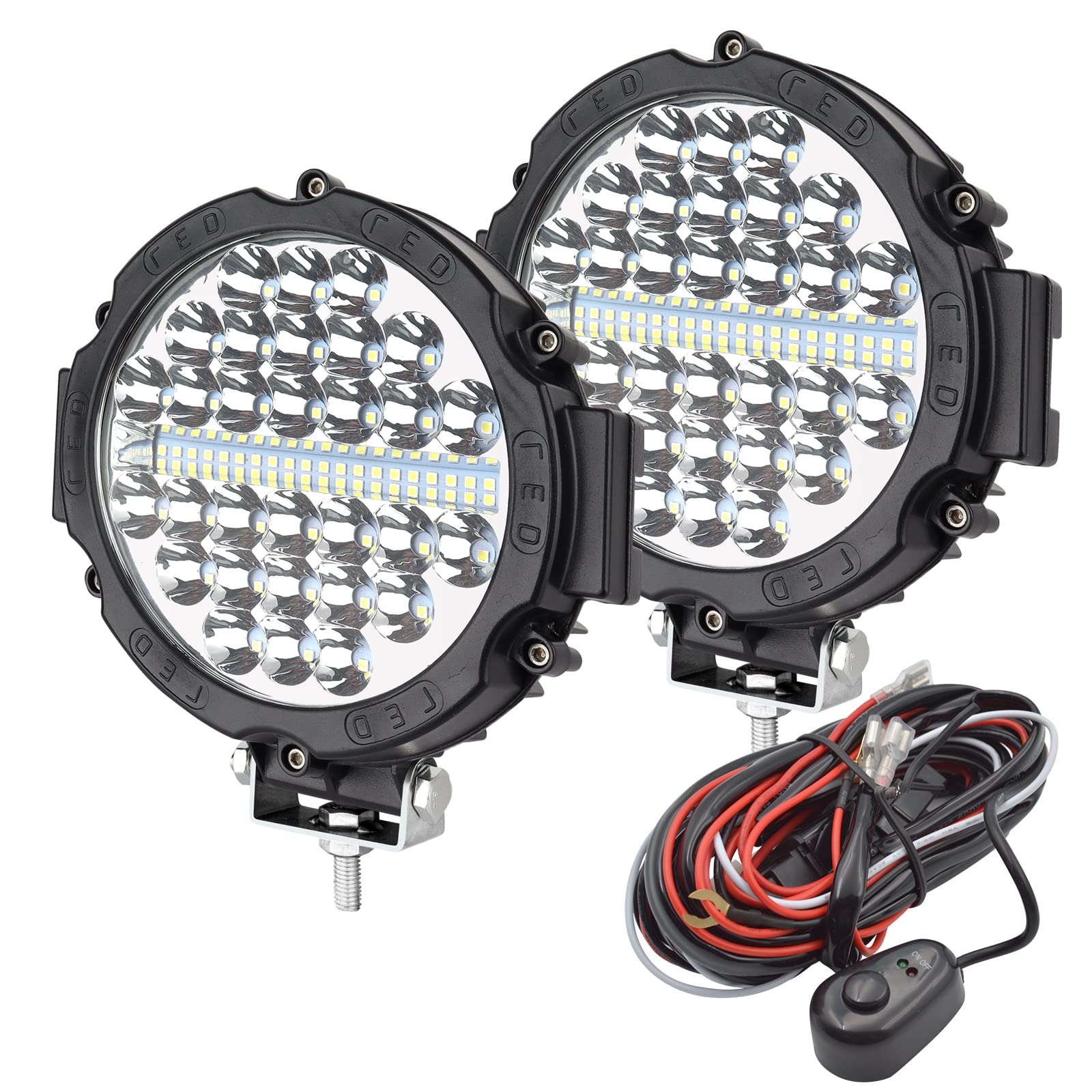 Safego LED Arbeitsscheinwerfer 7" 210W Rund LED Scheinwerfer 12V 24V mit Kabelbaum Flutlicht Reflektor Combo Arbeitslicht Zusatzscheinwerfer für Auto Traktor 4x4 Offroad SUV UTV ATV von Safego