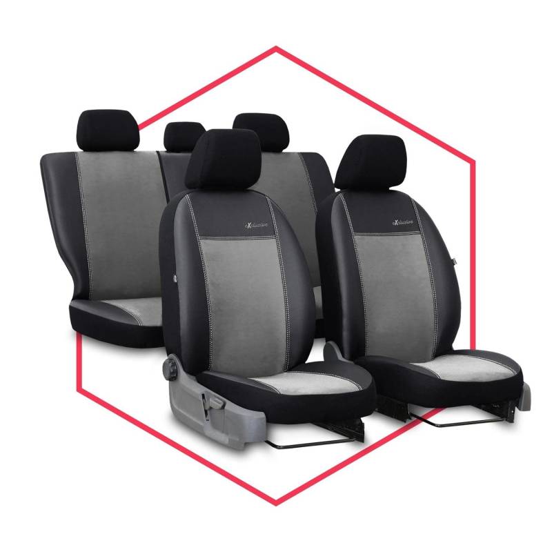 3er Set Saferide Autositzbezüge PKW universal | Auto Sitzbezüge Kunstleder Grau für Airbag geeignet | für Vordersitze und Rückbank | 1+1 Autositze vorne und 1 Sitzbank hinten teilbar 2 Reißverschlüsse von Saferide