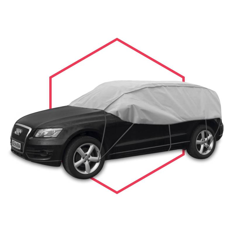 Autoabdeckung Halbgarage Wasserfest & Extrastark Atmungsaktive Autoplane Abdeckplane gegen Regen Schnee Wind UV-Strahlung Laub und Anderen Schmutz Autohülle, SUV L: 300-330cm / H: 85cm von Saferide