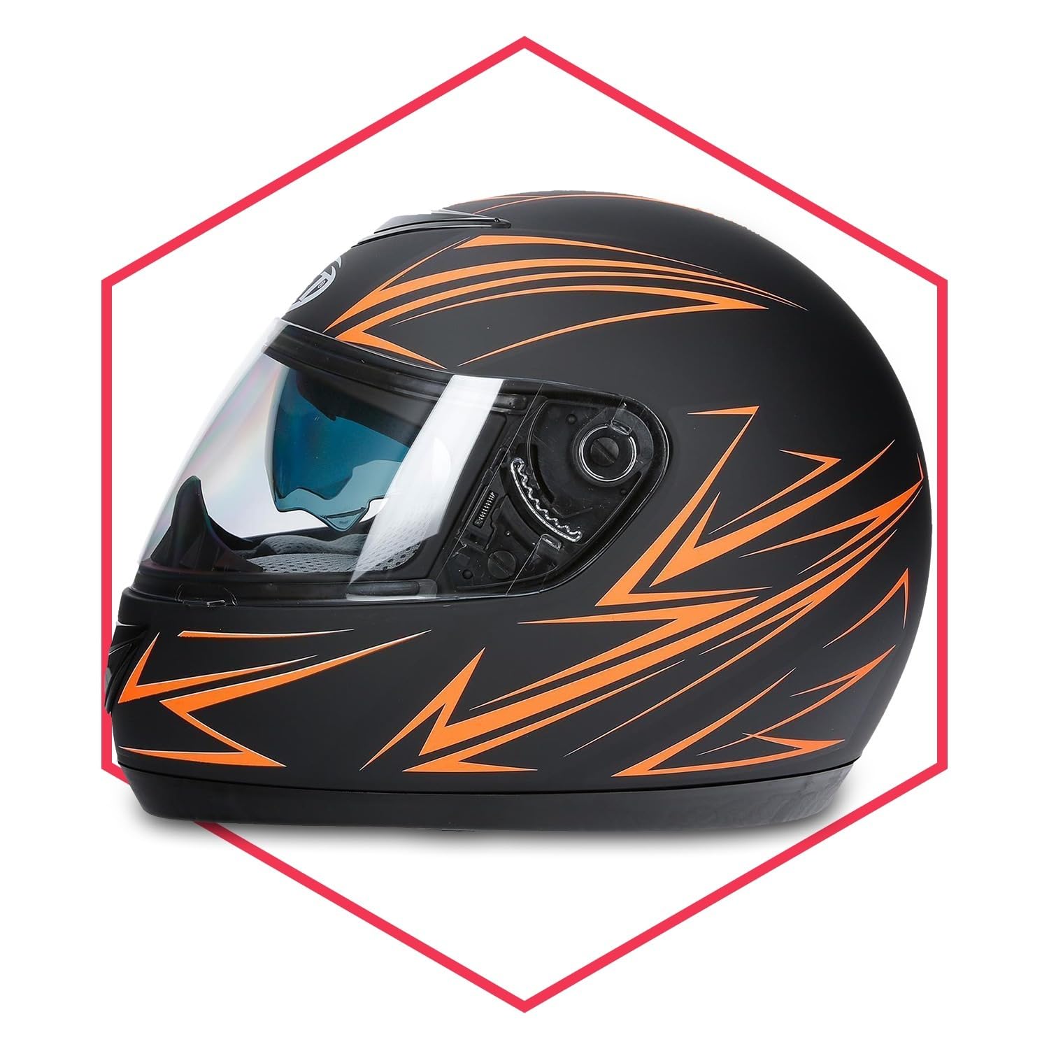 Integralhelm Mit Sonnenblende Schwarz-Orange Matt 59-60 Motorradhelm Klapphelm von Saferide