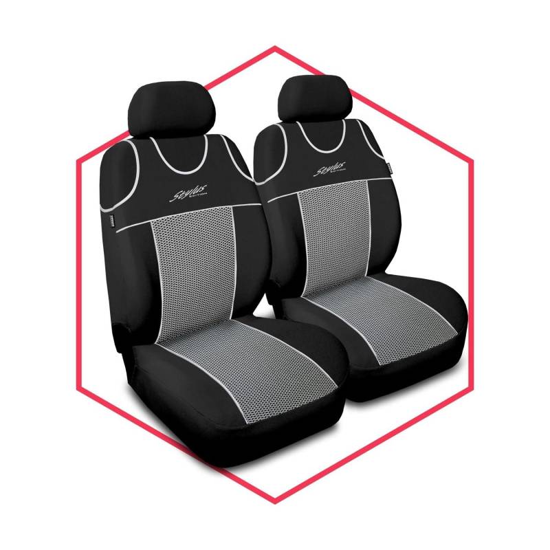 Saferide 2er Set Autositzbezüge PKW universal | Auto Sitzbezüge Polyester Grau für Airbag geeignet | für Vordersitze | 1+1 Autositze vorne von Saferide