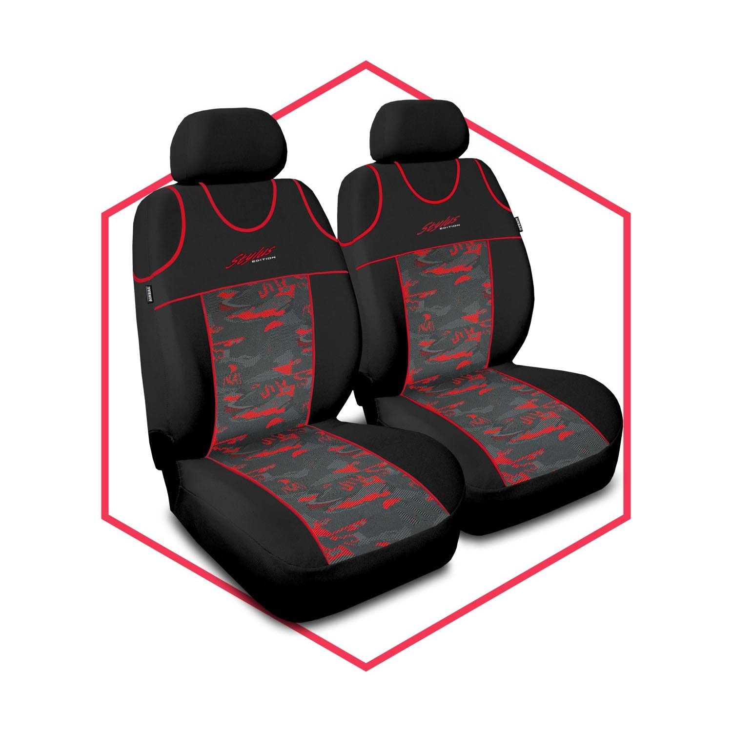 Saferide 2er Set Autositzbezüge PKW universal | Auto Sitzbezüge Polyester Rot für Airbag geeignet | für Vordersitze | 1+1 Autositze vorne von Saferide