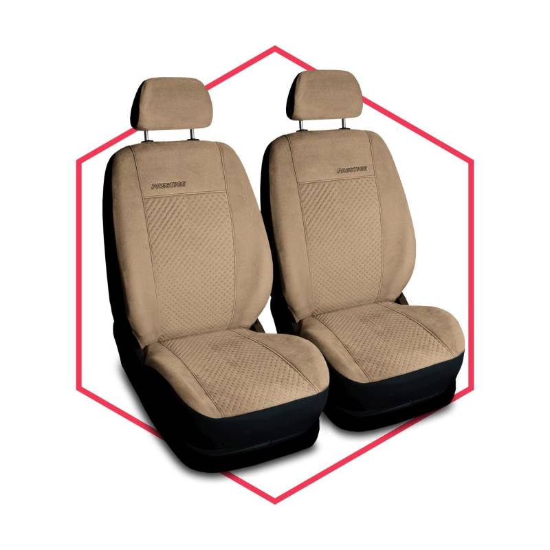 Saferide 2er Set Autositzbezüge PKW universal | Auto Sitzbezüge Velourslederimitat Beige für Airbag geeignet | für Vordersitze | 1+1 Autositze vorne von Saferide