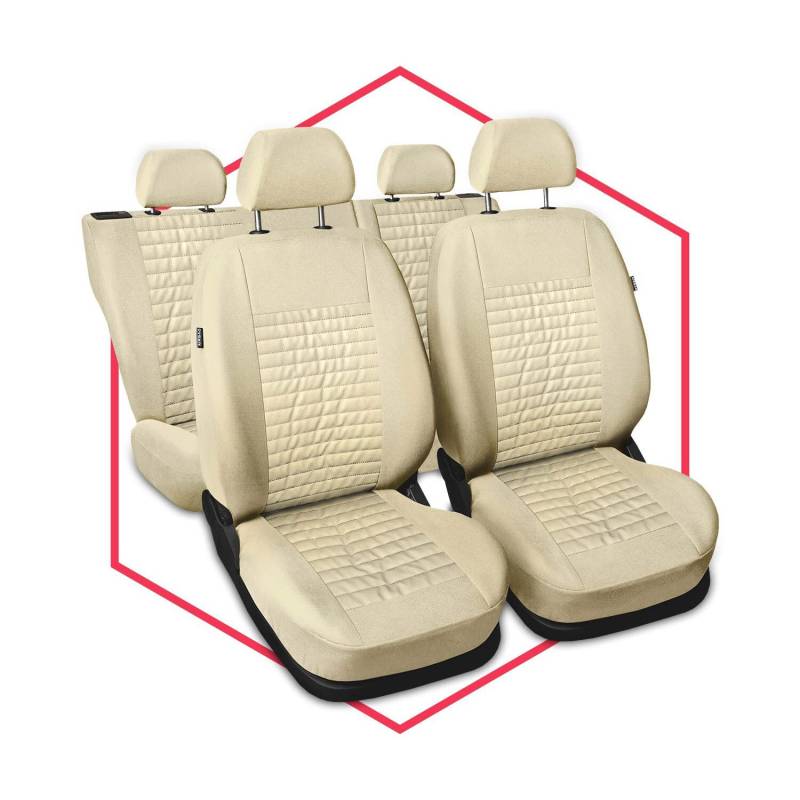 Saferide 3er Set Autositzbezüge PKW universal | Auto Sitzbezüge Kunstleder Beige für Airbag geeignet | für Vordersitze und Rückbank | 1+1 Autositze vorne und 1 Sitzbank hinten teilbar Reißverschlüsse von Saferide