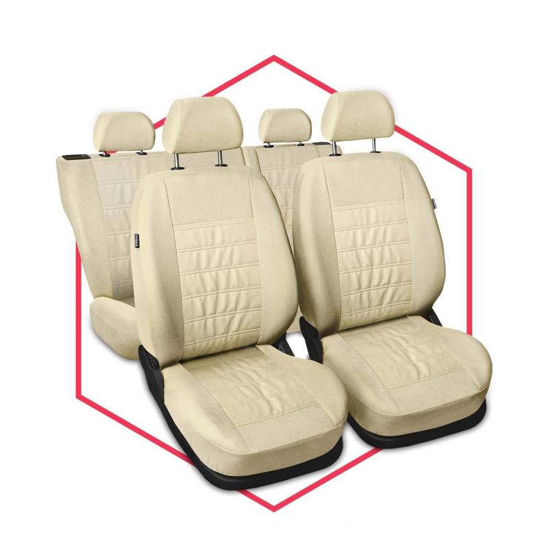 Saferide 3er Set Autositzbezüge PKW universal | Auto Sitzbezüge Kunstleder Beige für Airbag geeignet | für Vordersitze und Rückbank | 1+1 Autositze vorne und 1 Sitzbank hinten teilbar Reißverschlüsse von Saferide