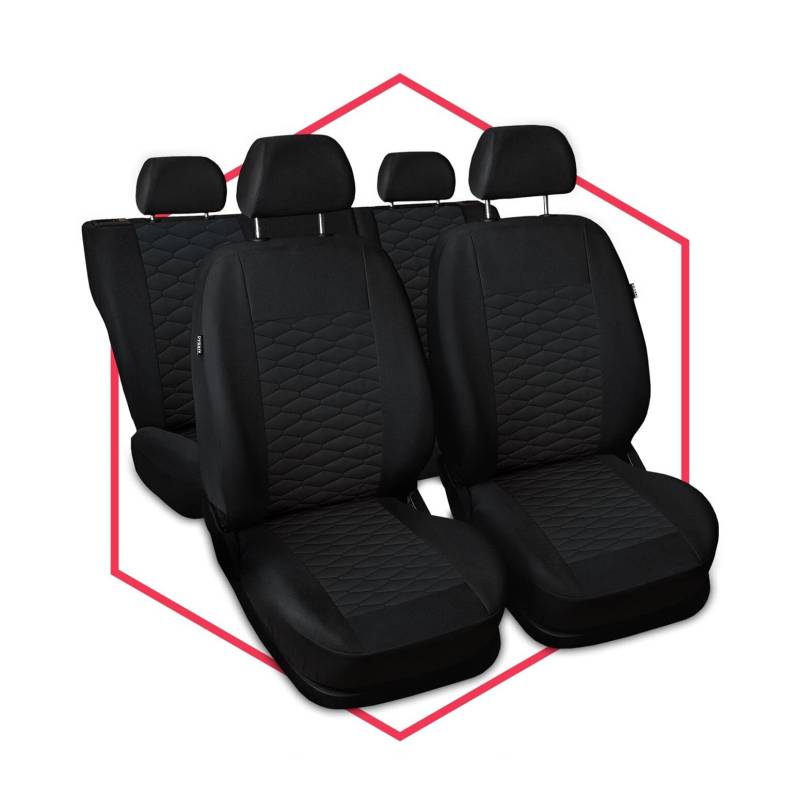 Saferide 3er Set Autositzbezüge PKW universal | Auto Sitzbezüge Kunstleder Schwarz für Airbag geeignet | für Vordersitze und Rückbank 1+1 Autositze vorne und 1 Sitzbank hinten teilbar Reißverschlüsse von Saferide