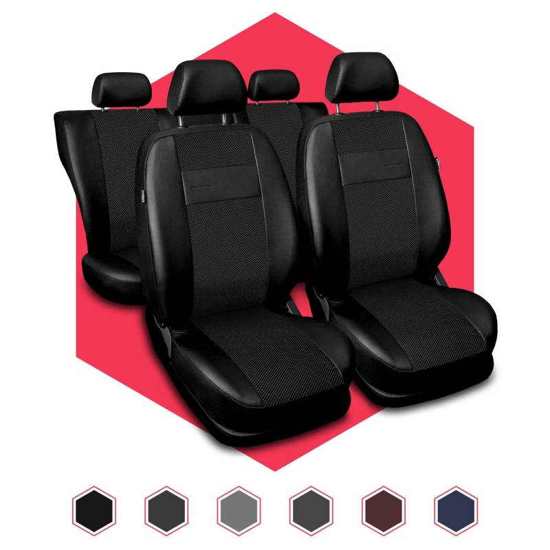 Saferide 3er Set Autositzbezüge PKW universal | Auto Sitzbezüge Kunstleder Schwarz für Airbag geeignet | für Vordersitze und Rückbank 1+1 Autositze vorne und 1 Sitzbank hinten teilbar Reißverschlüsse von Saferide