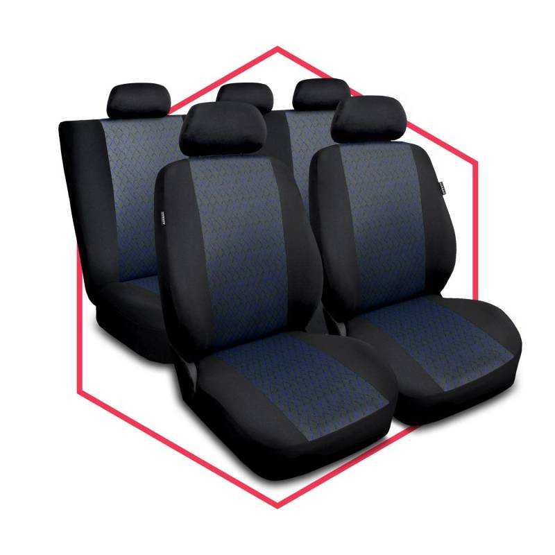 Saferide 3er Set Autositzbezüge PKW universal | Auto Sitzbezüge Polyester Blau für Airbag geeignet | für Vordersitze und Rückbank | 1+1 Autositze vorne und 1 Sitzbank hinten teilbar 2 Reißverschlüsse von Saferide