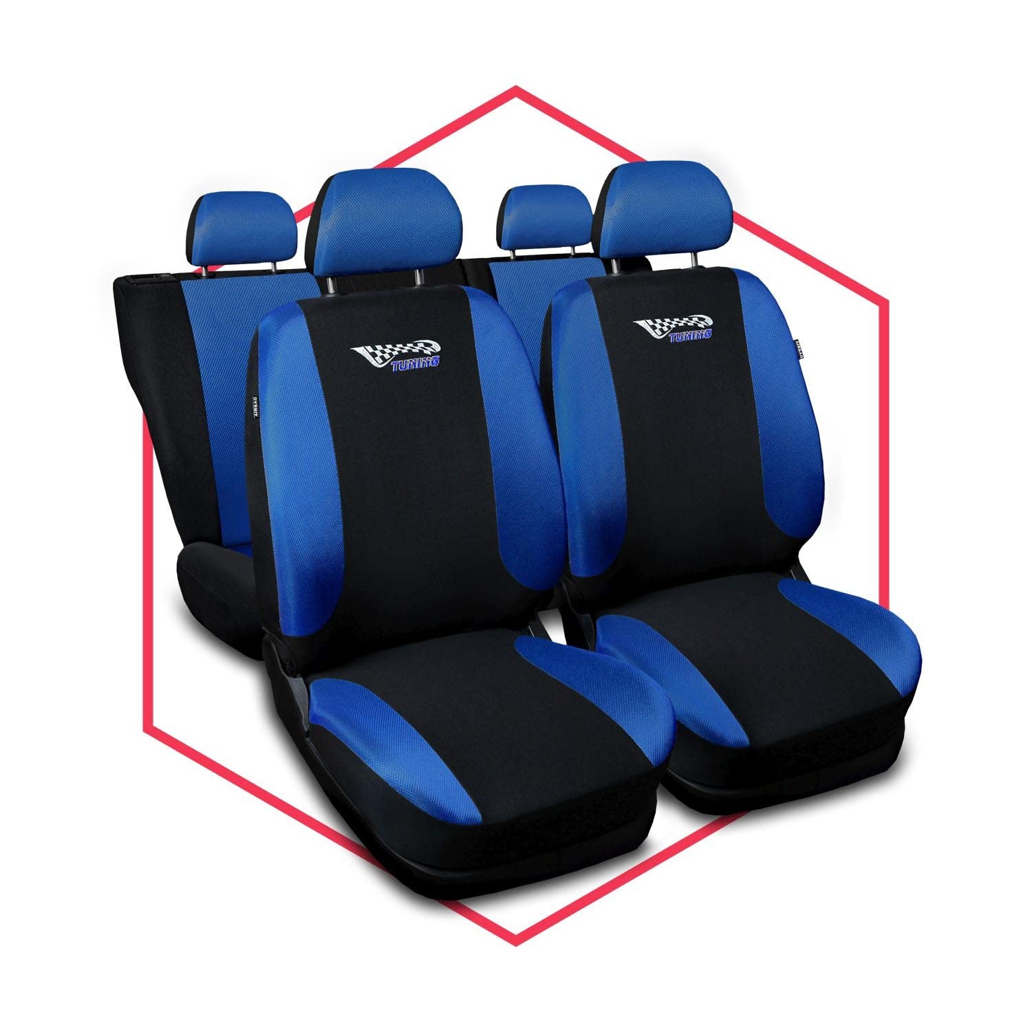 Saferide 3er Set Autositzbezüge PKW universal | Auto Sitzbezüge Polyester Blau für Airbag geeignet | für Vordersitze und Rückbank | 1+1 Autositze vorne und 1 Sitzbank hinten teilbar 2 Reißverschlüsse von Saferide