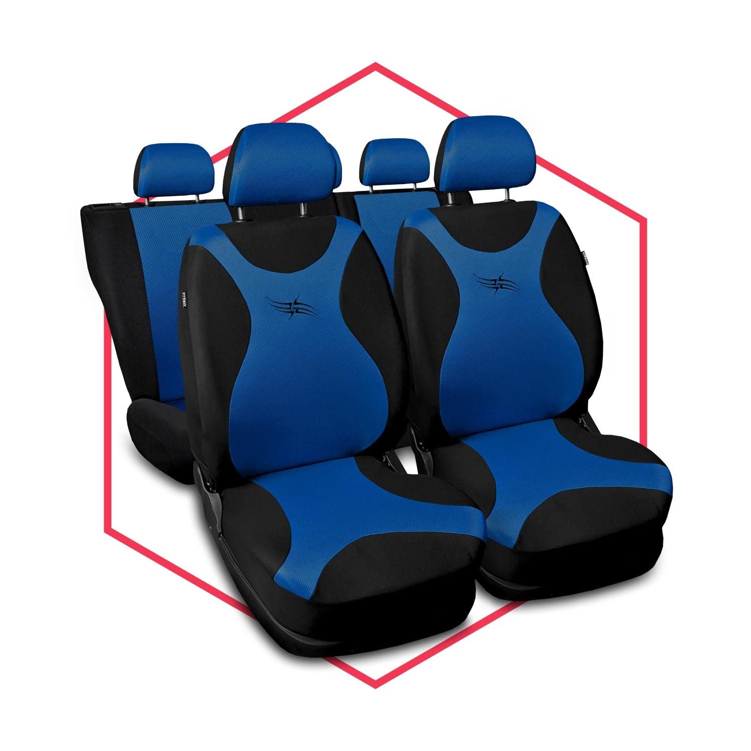 Saferide 3er Set Autositzbezüge PKW universal | Auto Sitzbezüge Polyester Blau für Airbag geeignet | für Vordersitze und Rückbank | 1+1 Autositze vorne und 1 Sitzbank hinten teilbar 2 Reißverschlüsse von Saferide