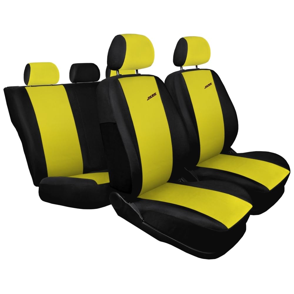 Saferide 3er Set Autositzbezüge PKW universal | Auto Sitzbezüge Polyester Gelb für Airbag geeignet | für Vordersitze und Rückbank | 1+1 Autositze vorne und 1 Sitzbank hinten teilbar 2 Reißverschlüsse von Saferide