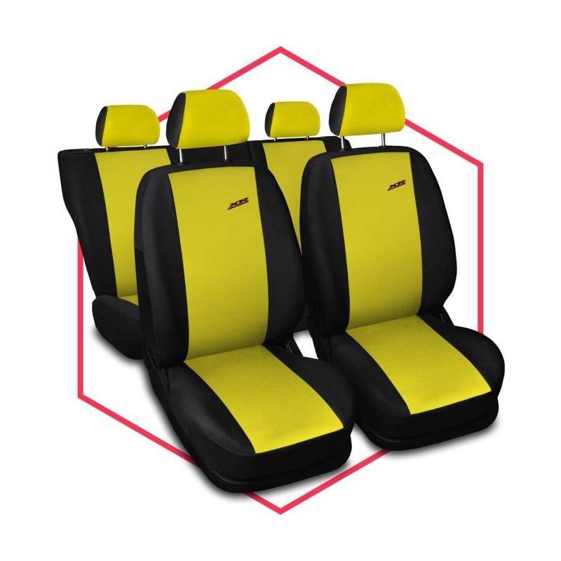 Saferide 3er Set Autositzbezüge PKW universal | Auto Sitzbezüge Polyester Gelb für Airbag geeignet | für Vordersitze und Rückbank | 1+1 Autositze vorne und 1 Sitzbank hinten teilbar 2 Reißverschlüsse von Saferide