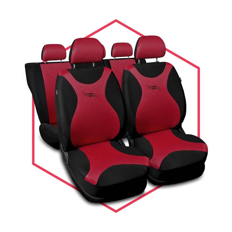 Saferide 3er Set Autositzbezüge PKW universal | Auto Sitzbezüge Polyester Rot für Airbag geeignet | für Vordersitze und Rückbank | 1+1 Autositze vorne und 1 Sitzbank hinten teilbar 2 Reißverschlüsse von Saferide