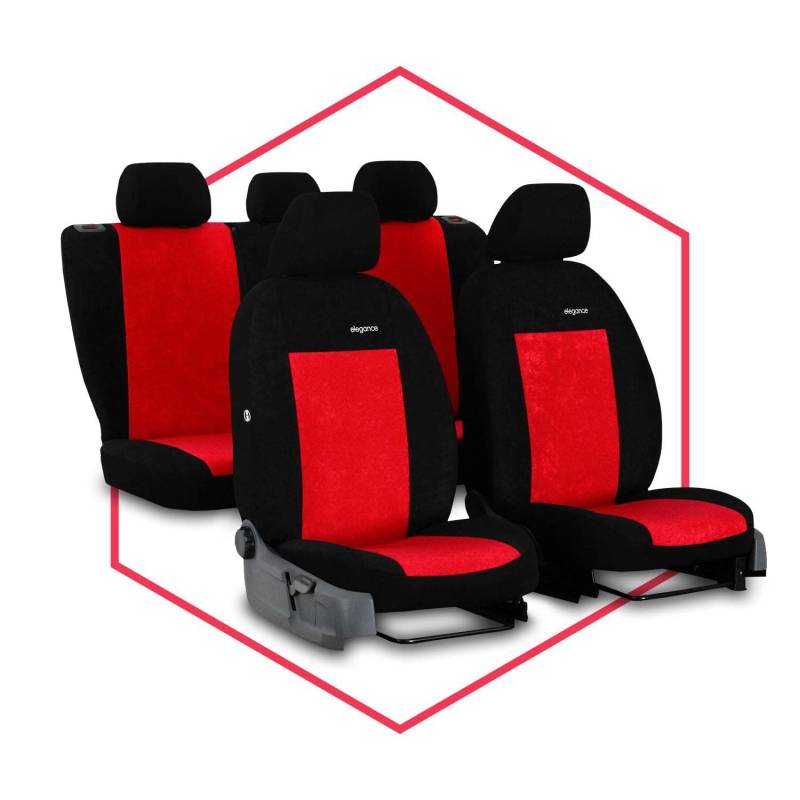 Saferide 3er Set Autositzbezüge PKW universal |Auto Sitzbezüge Velours Rot für Airbag geeignet | für Vordersitze und Rückbank | 1+1 Autositze vorne und 1 Sitzbank hinten teilbar 2 Reißverschlüsse von Saferide