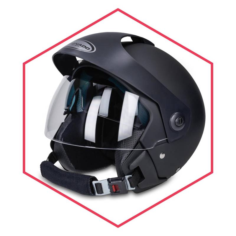 Saferide | Motorradhelm Mit Sonnenblende Matt Schwarz L - 59-60 cm Rollerhelm Quadhelm Damen Herren Roller Regenschutz Jugendliche Schutzhelm Sturzhelm Erwachsene Moped Motorrad Mofa von Saferide