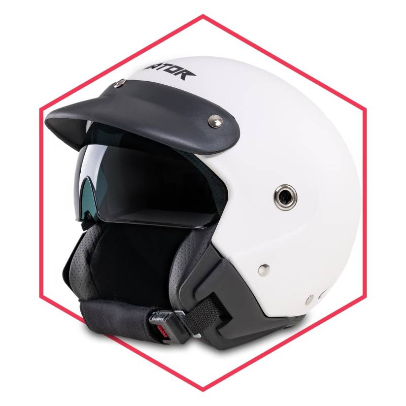 Saferide | Motorradhelm Mit Sonnenblende Matt Weiß L - 59-60 cm Rollerhelm Quadhelm Damen Herren Roller Regenschutz Jugendliche Schutzhelm Sturzhelm Erwachsene Moped Motorrad Mofa von Saferide