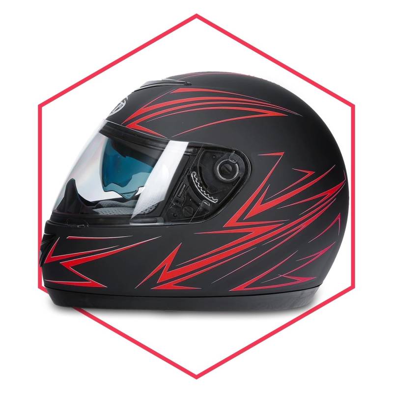 Integralhelm Mit Sonnenblende Schwarz-Rot Matt 59-60 Motorradhelm Quad Klapphelm von Saferide