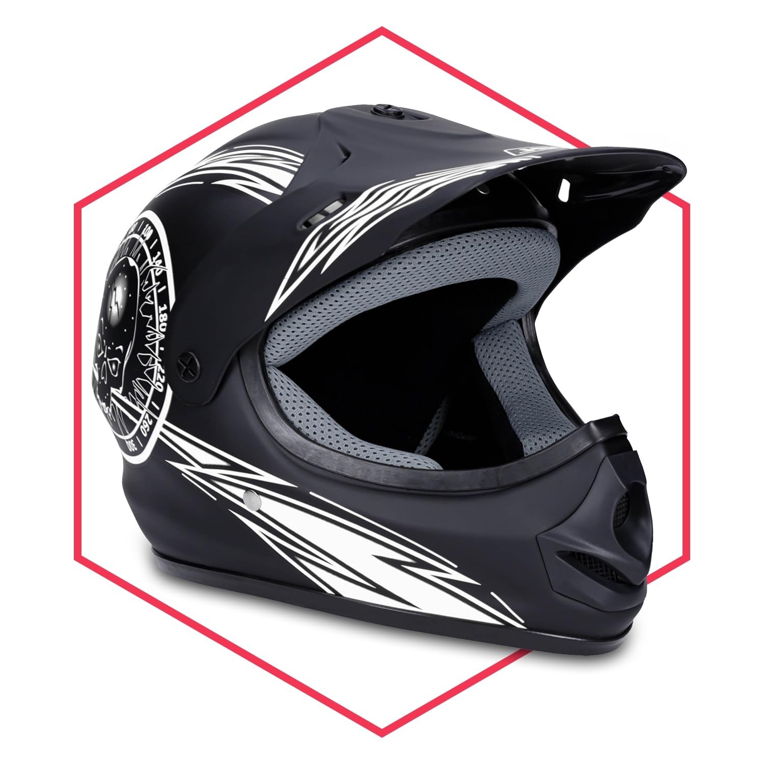 Saferide | Motorradhelm Schwarz-Weiß Matt 51-52 cm Quadhelm Rollerhelm Cross Kinder ab 3 Jahre Enduro Regenschutz Sturzhelm Jugendliche Kleinkind Schutzhelm Kinderhelm Moped Mofa von Saferide