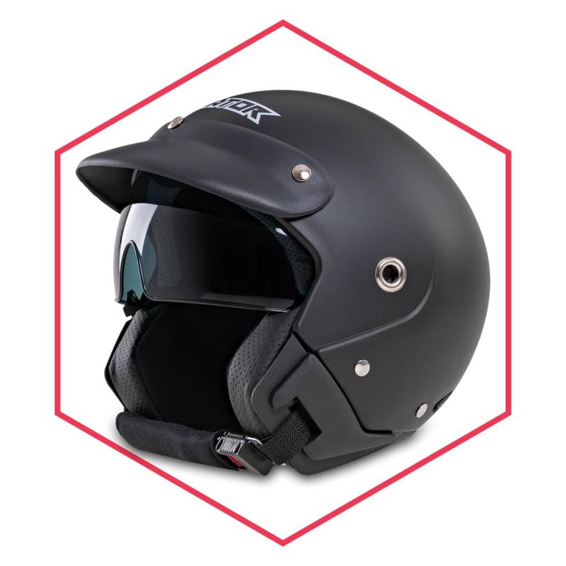 Saferide | Motorradhelm Mit Sonnenblende Matt Schwarz XXL - 63-64 cm Rollerhelm Quadhelm Damen Herren Roller Regenschutz Jugendliche Schutzhelm Sturzhelm Erwachsene Moped Motorrad Mofa von Saferide