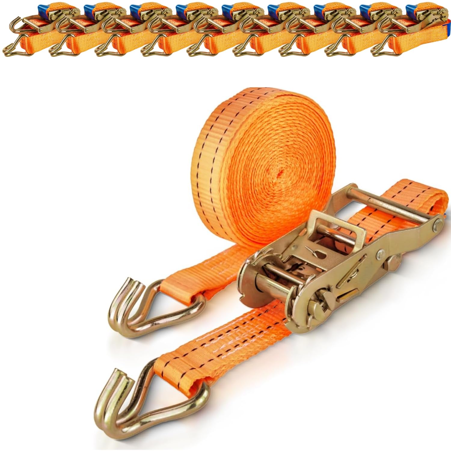 Safetytex Spanngurt 2 Tonnen - 35 mm x 6 Meter - Zweiteilig mit Spitzhaken & Ratsche - Hochwertiges Polyester - Sicherer Transport & zuverlässige Ladungssicherung (10 Stück) von Safetytex