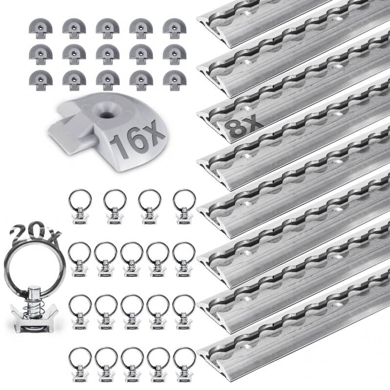 Safetytex 8 x 1m Airlineschiene halbrunde Form mit 20x Single Fitting und 16x Endkappen Starterset Zurrschiene von Safetytex