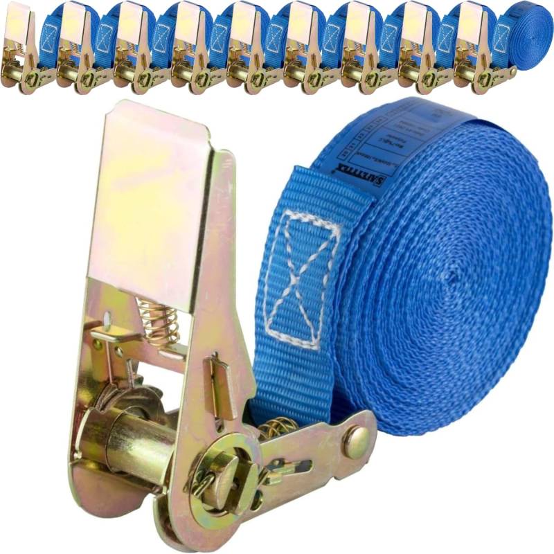 Safetytex Spanngurt 800 kg einteilig - 25 mm x 6 m - Zurrgurt mit Ratsche - Ratschengurte blau (10 Stück / 6m) von Safetytex